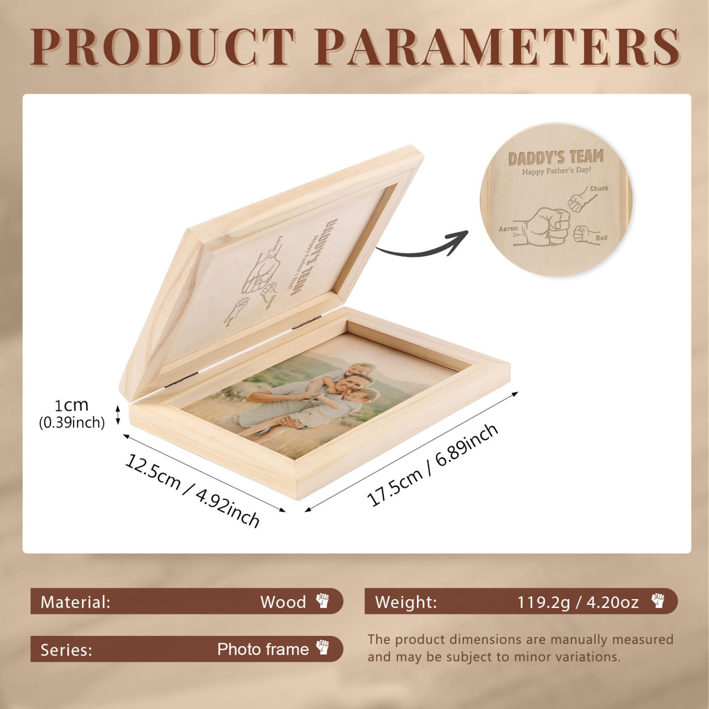 3 Names Personalized Wooden Frame with Photo and Date - Father’s Day Gift | Lorajewel