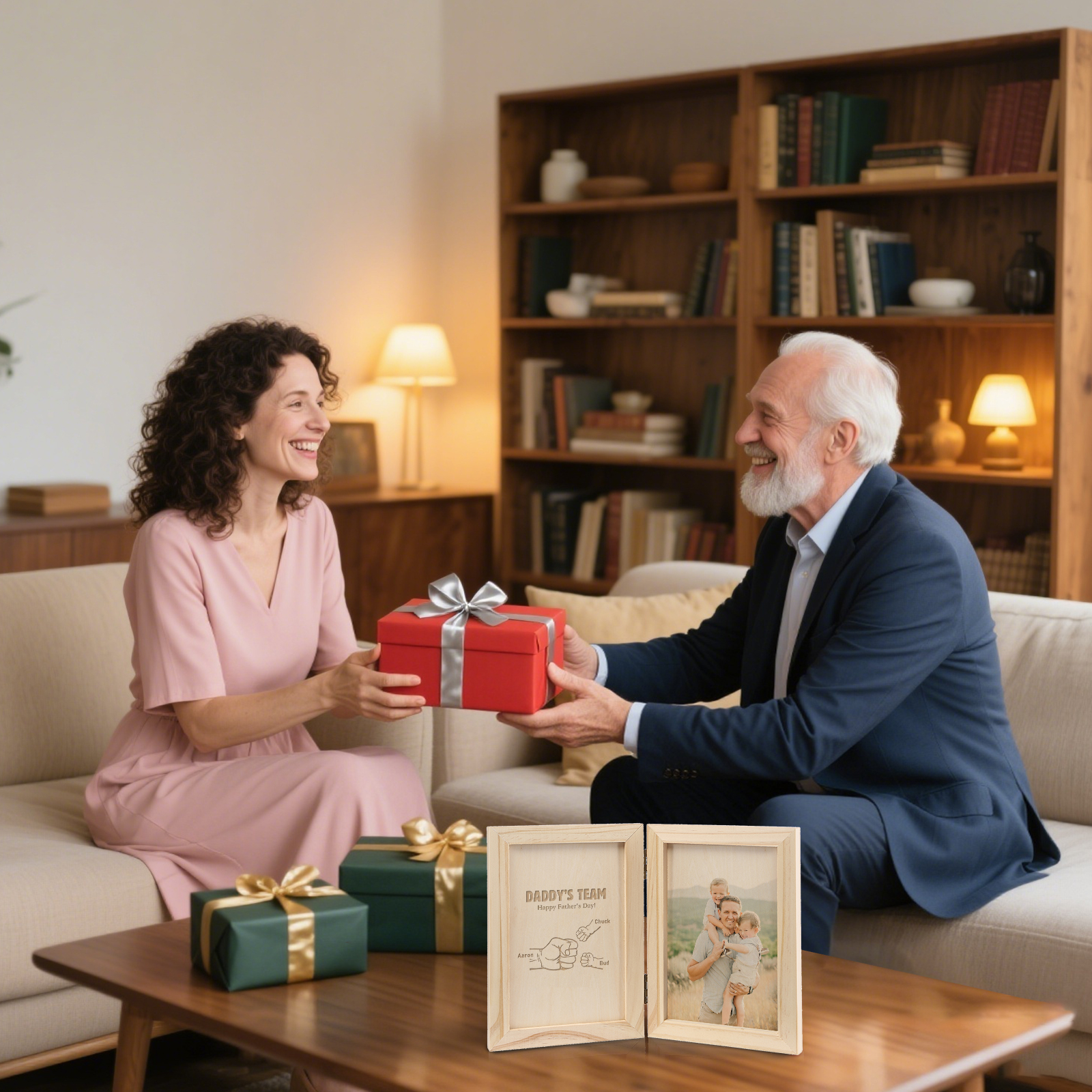 3 Names Personalized Wooden Frame with Photo and Date - Father’s Day Gift | Lorajewel