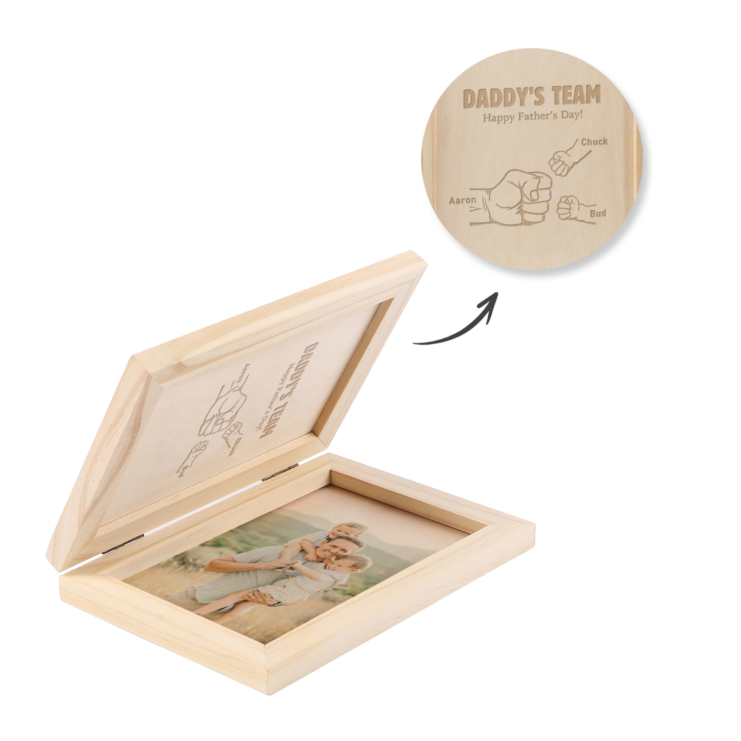 3 Names Personalized Wooden Frame with Photo and Date - Father’s Day Gift | Lorajewel