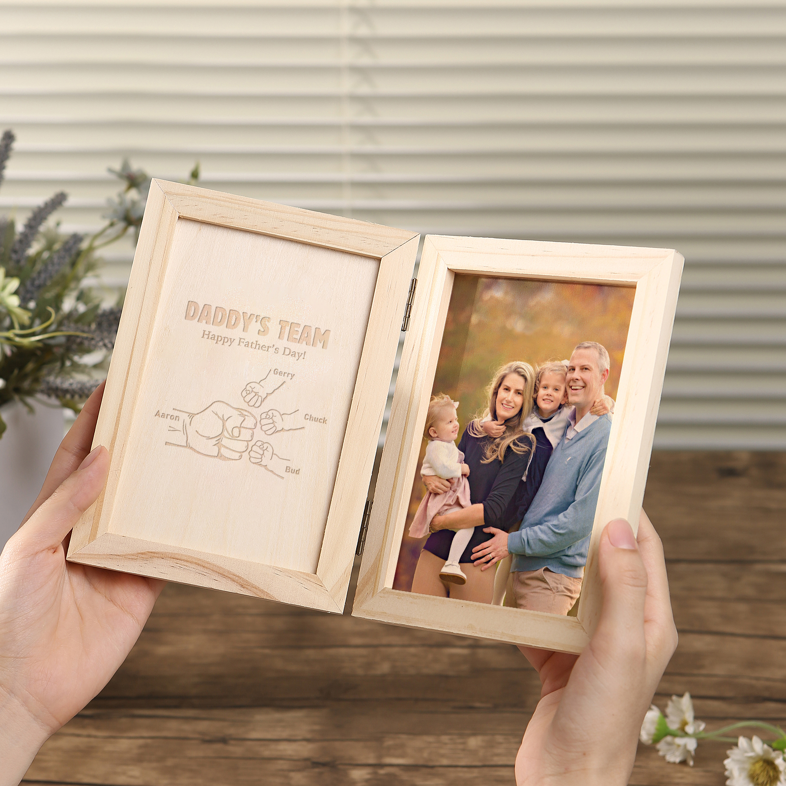 4 Names Personalized Wooden Frame with Photo and Date - Father’s Day Gift | Lorajewel