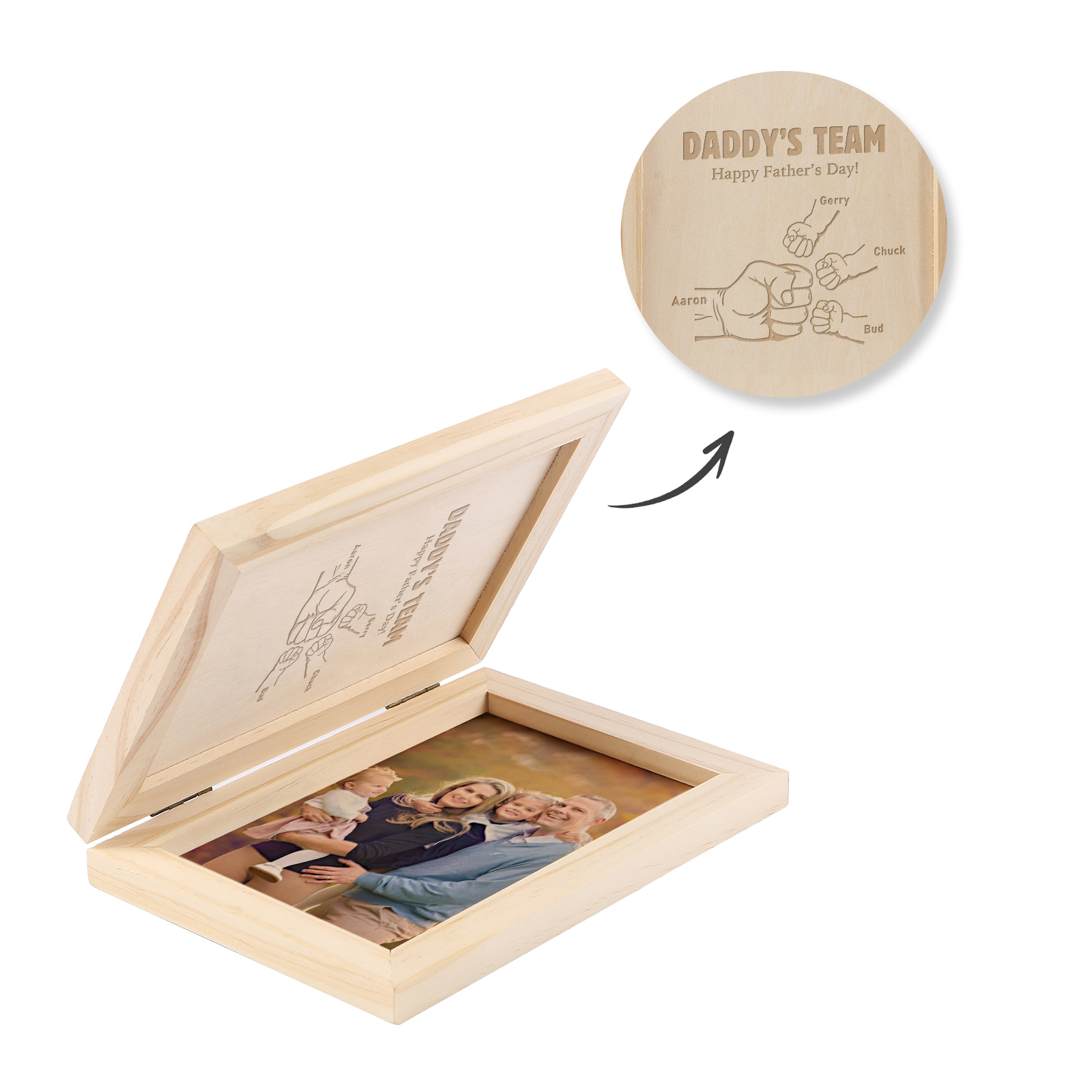4 Names Personalized Wooden Frame with Photo and Date - Father’s Day Gift | Lorajewel