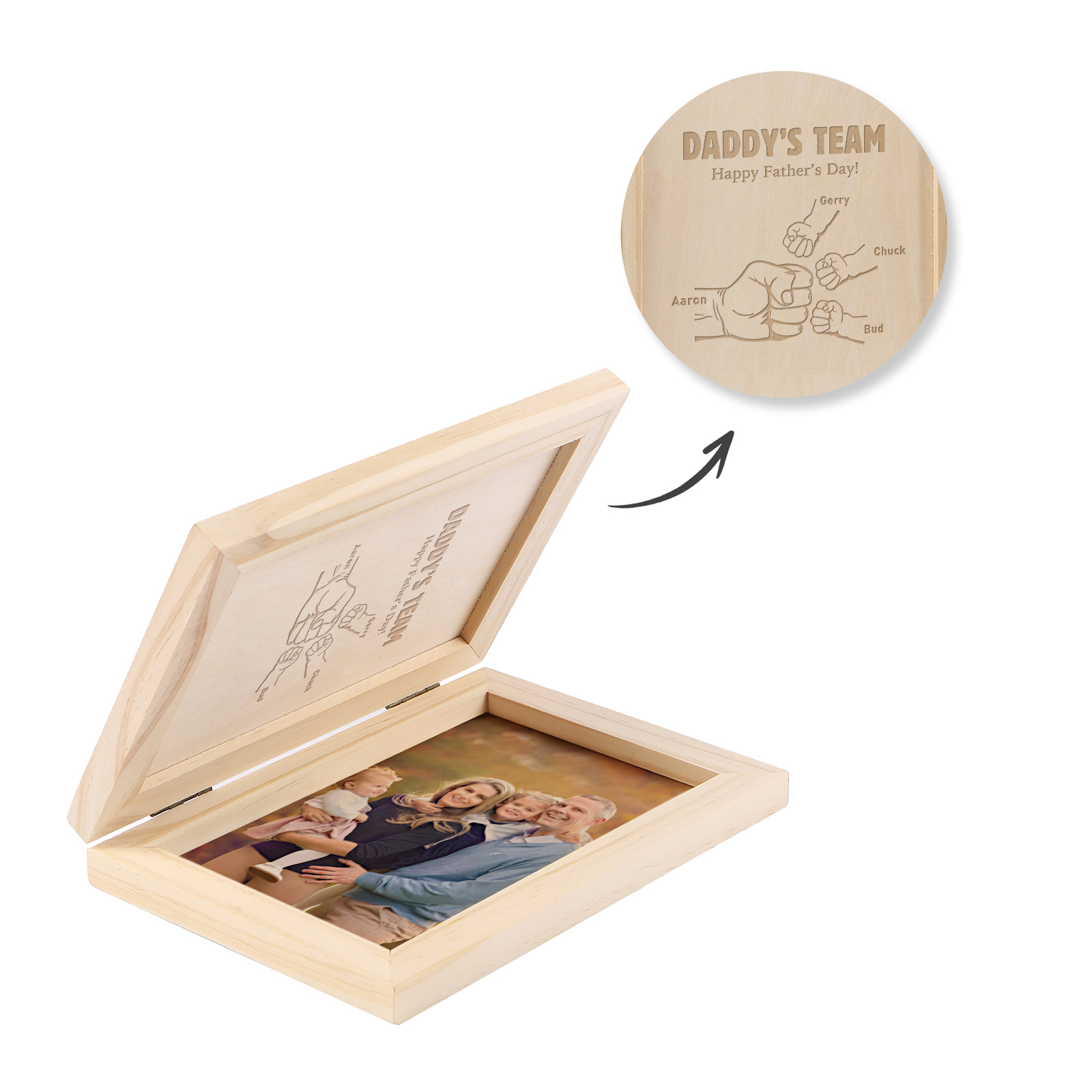 4 Names Personalized Wooden Frame with Photo and Date - Father’s Day Gift | Lorajewel
