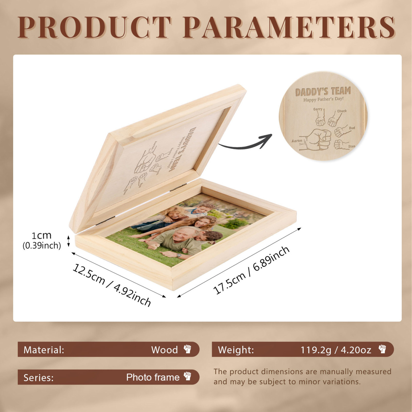 5 Names Personalized Wooden Frame with Photo and Date - Father’s Day Gift | Lorajewel