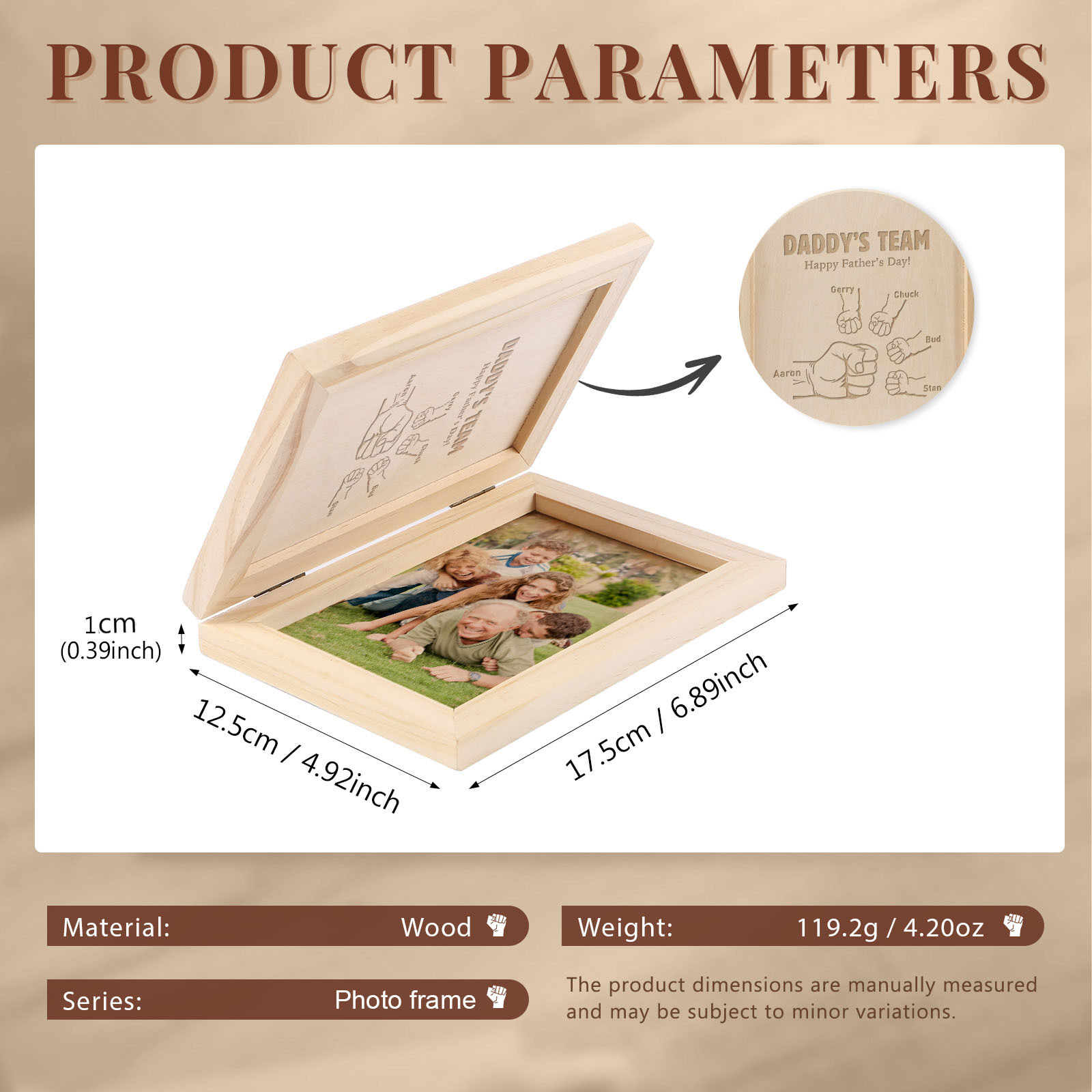 5 Names Personalized Wooden Frame with Photo and Date - Father’s Day Gift | Lorajewel