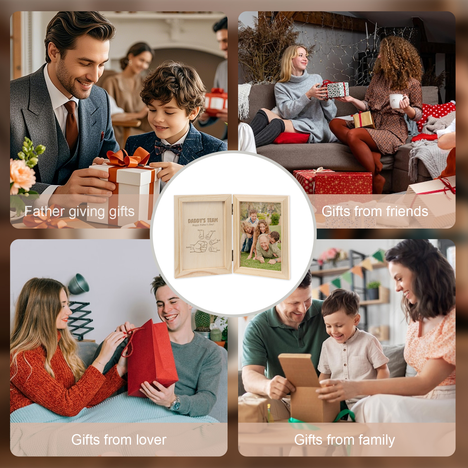 5 Names Personalized Wooden Frame with Photo and Date - Father’s Day Gift | Lorajewel