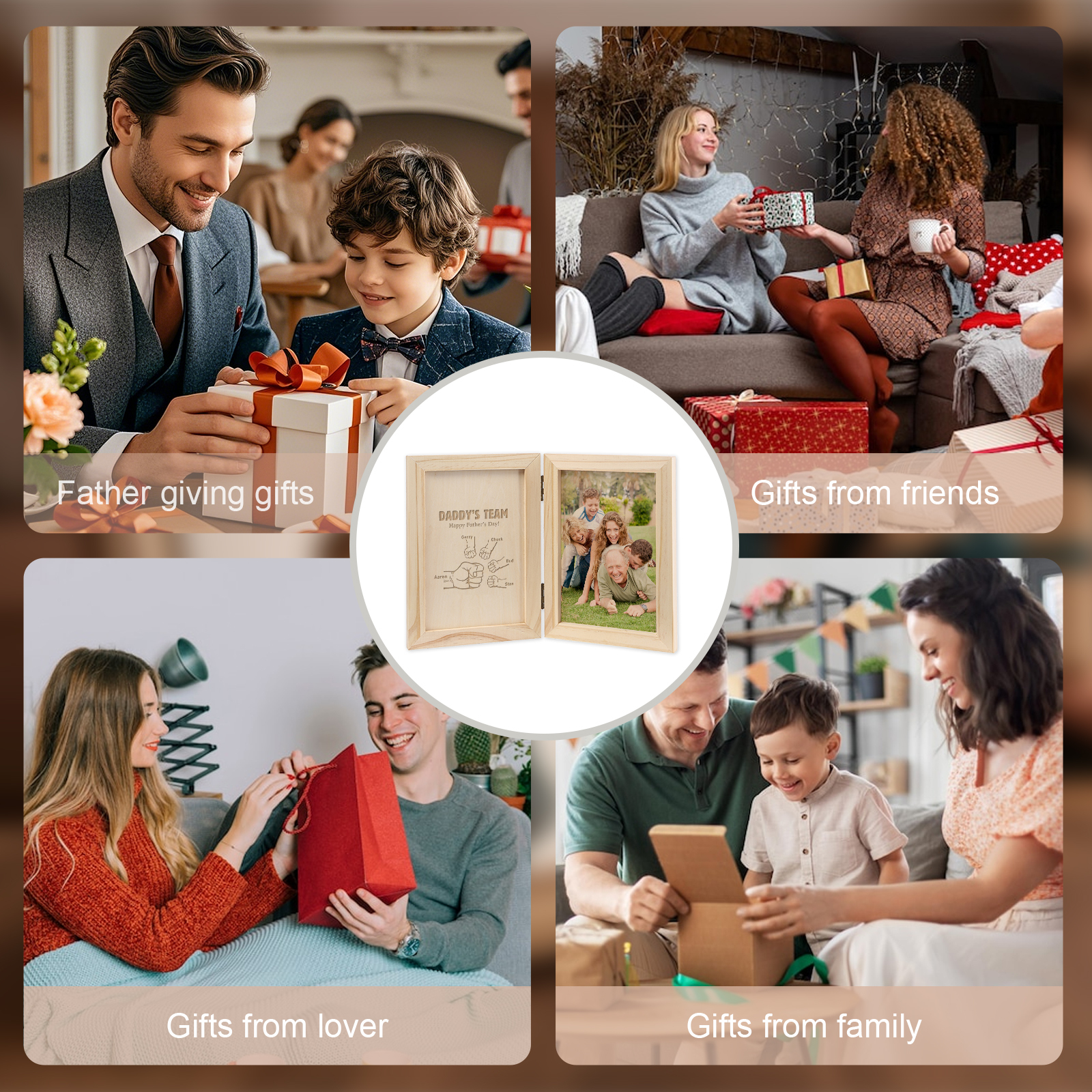 5 Names Personalized Wooden Frame with Photo and Date - Father’s Day Gift | Lorajewel