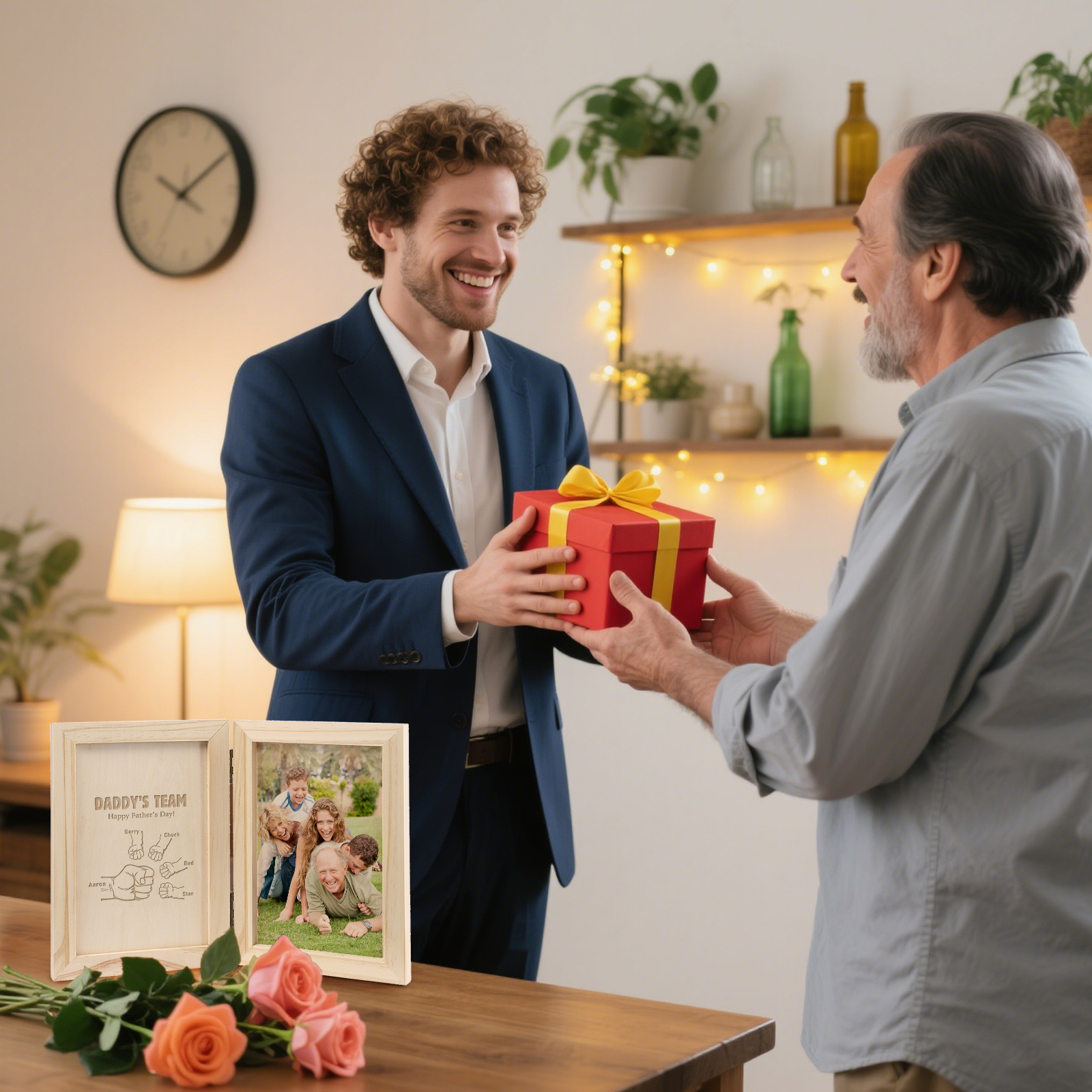 5 Names Personalized Wooden Frame with Photo and Date - Father’s Day Gift | Lorajewel