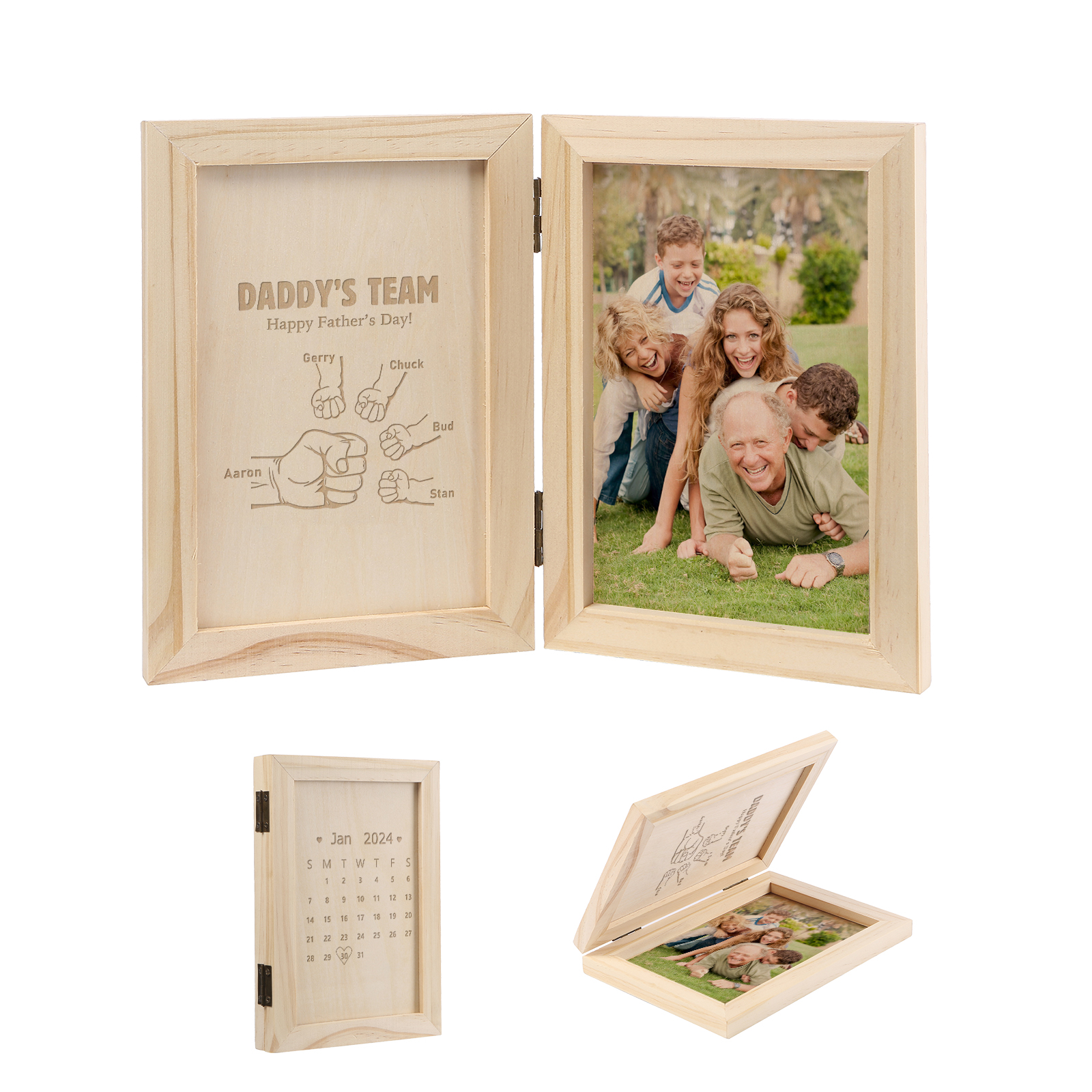 5 Names Personalized Wooden Frame with Photo and Date - Father’s Day Gift | Lorajewel