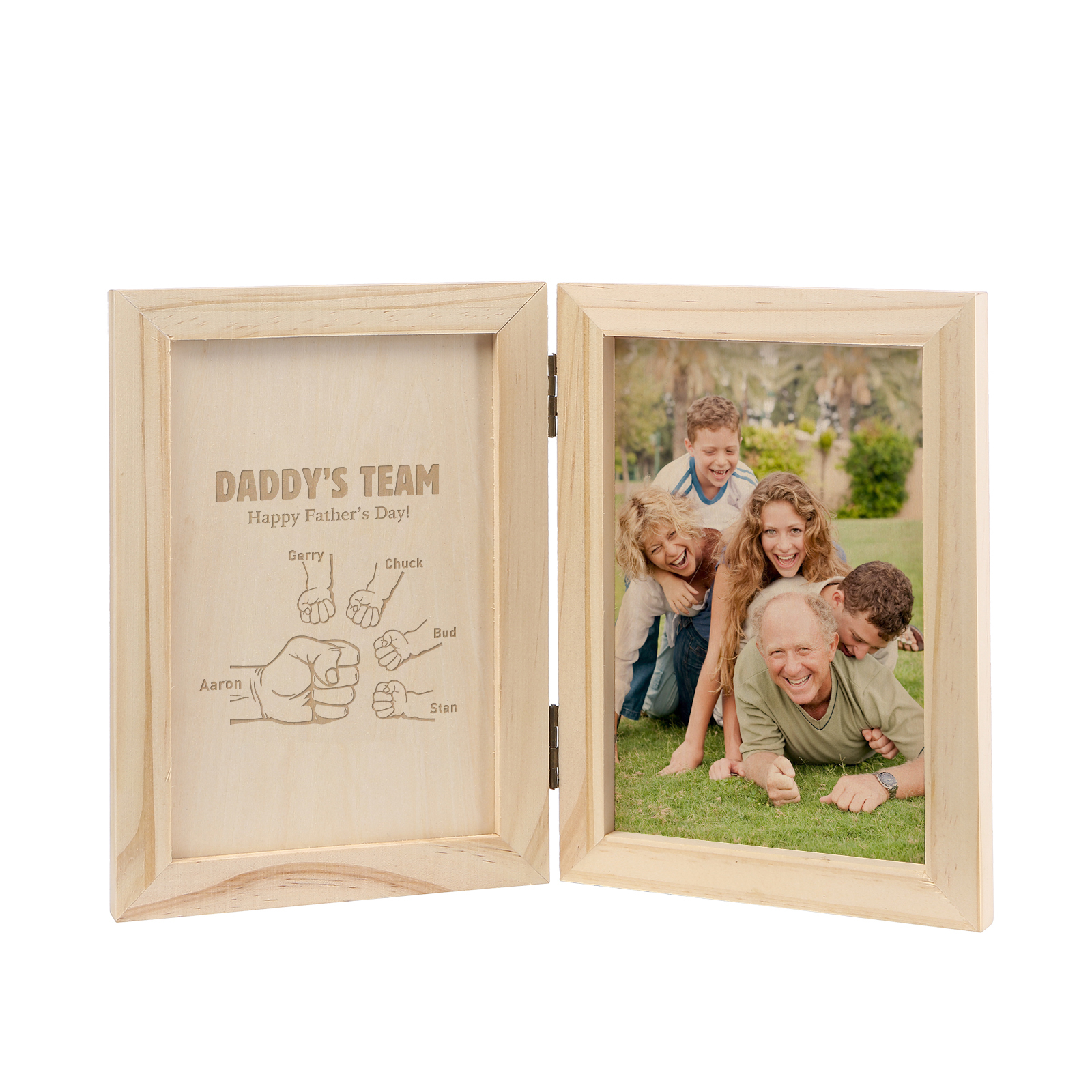 5 Names Personalized Wooden Frame with Photo and Date - Father’s Day Gift | Lorajewel