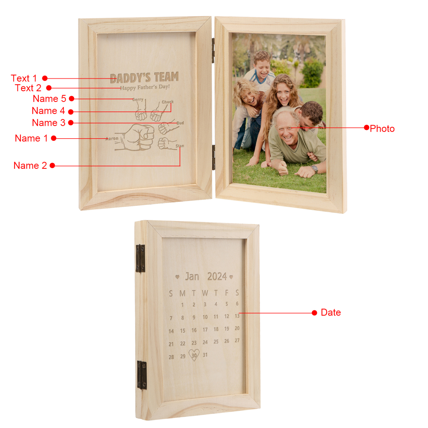 5 Names Personalized Wooden Frame with Photo and Date - Father’s Day Gift | Lorajewel