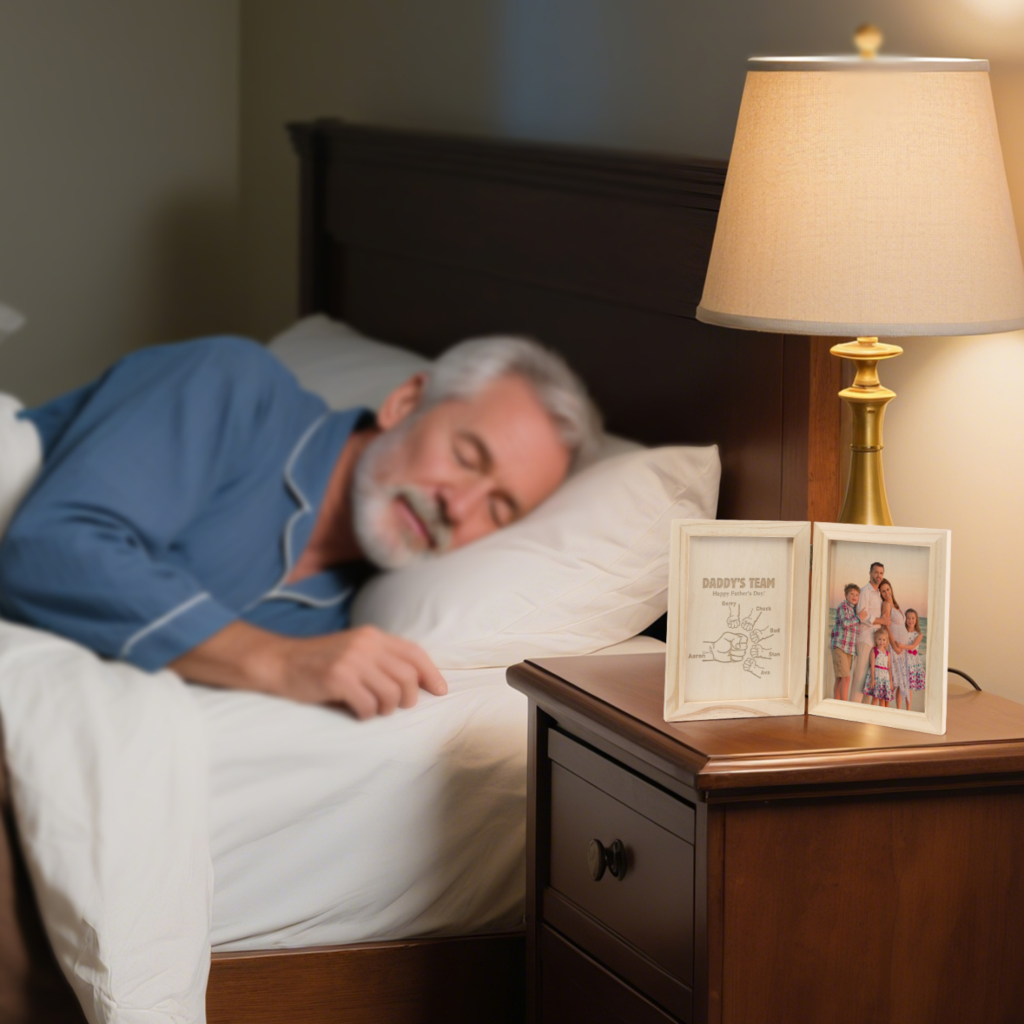 6 Names Personalized Wooden Frame with Photo and Date - Father’s Day Gift | Lorajewel