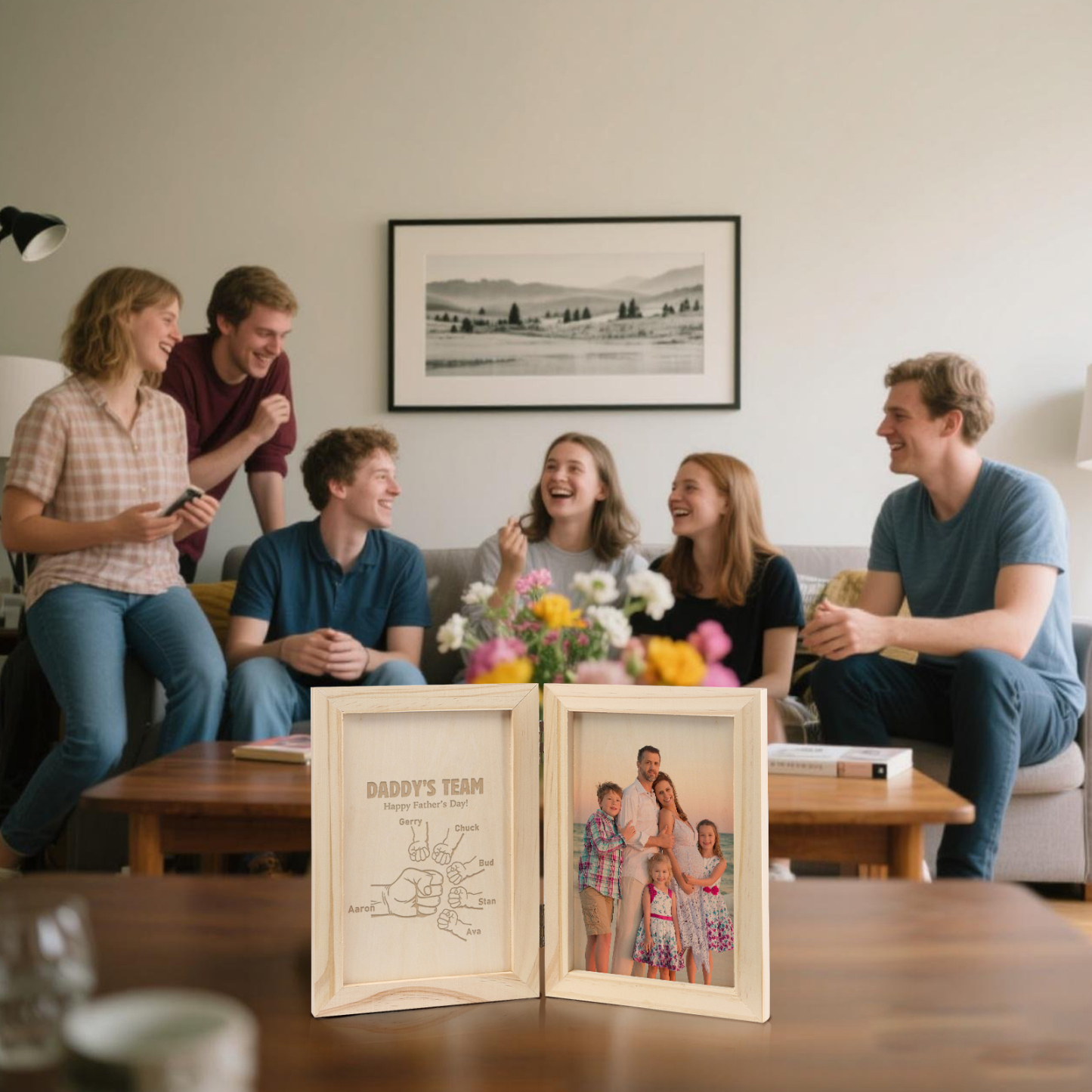 6 Names Personalized Wooden Frame with Photo and Date - Father’s Day Gift | Lorajewel