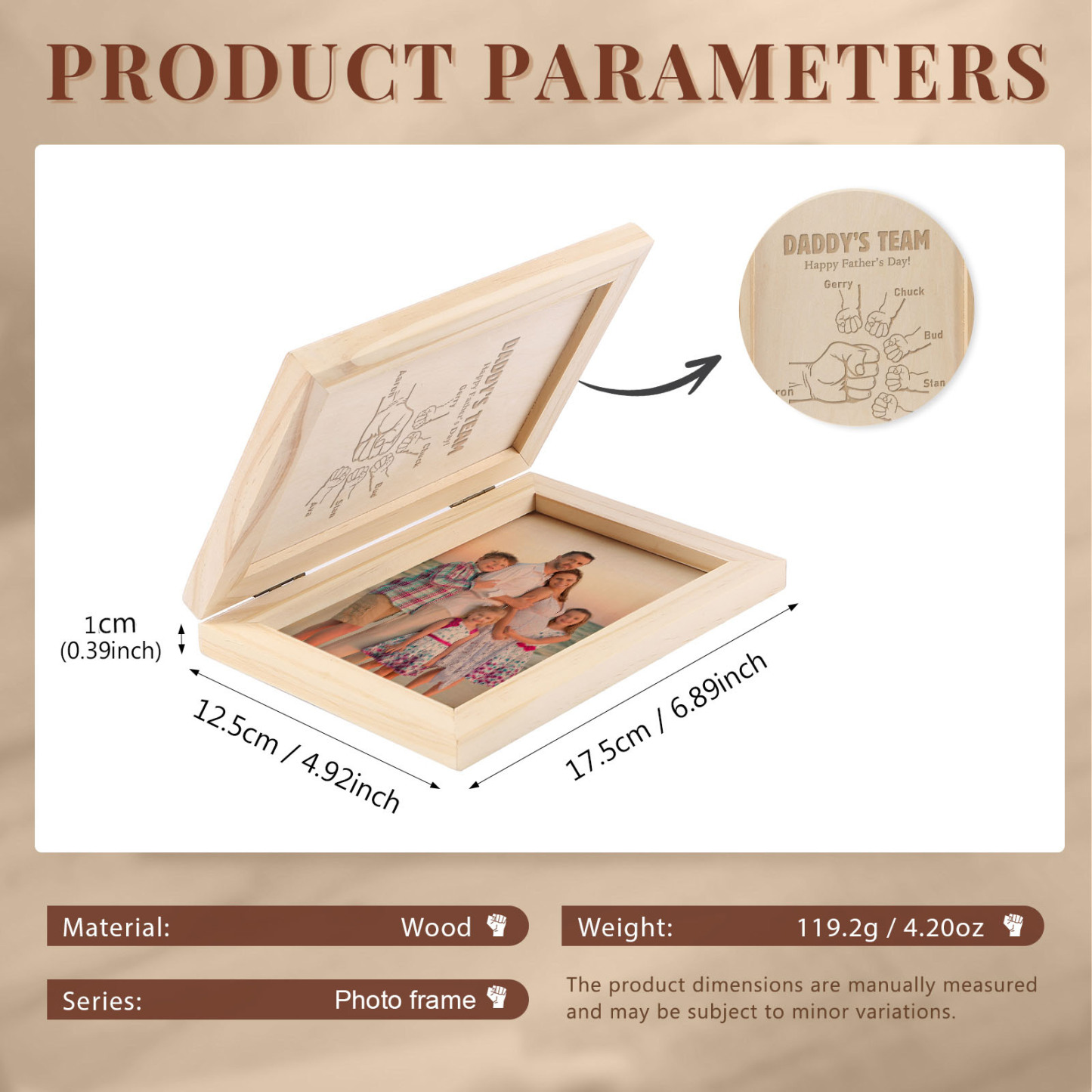 6 Names Personalized Wooden Frame with Photo and Date - Father’s Day Gift | Lorajewel