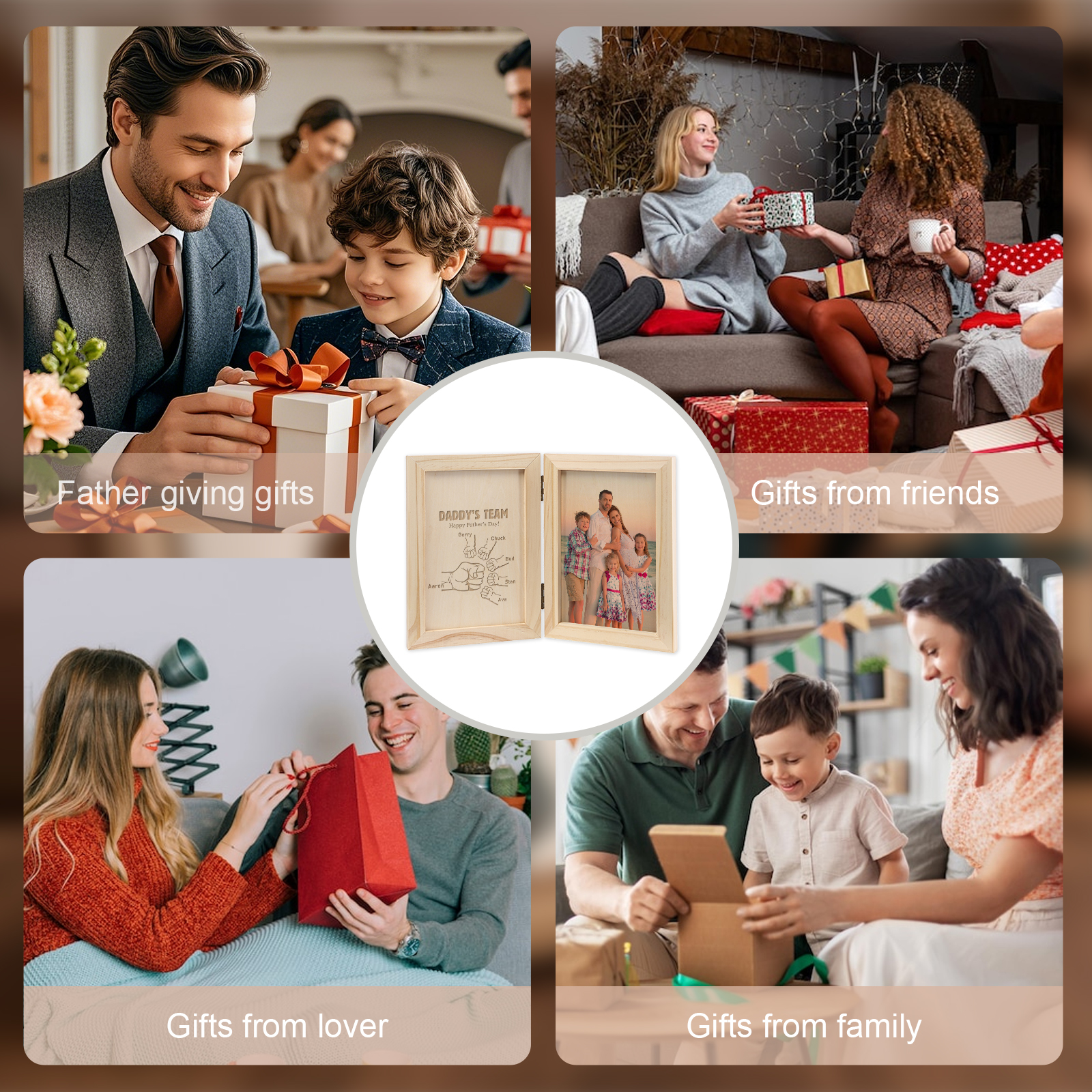 6 Names Personalized Wooden Frame with Photo and Date - Father’s Day Gift | Lorajewel