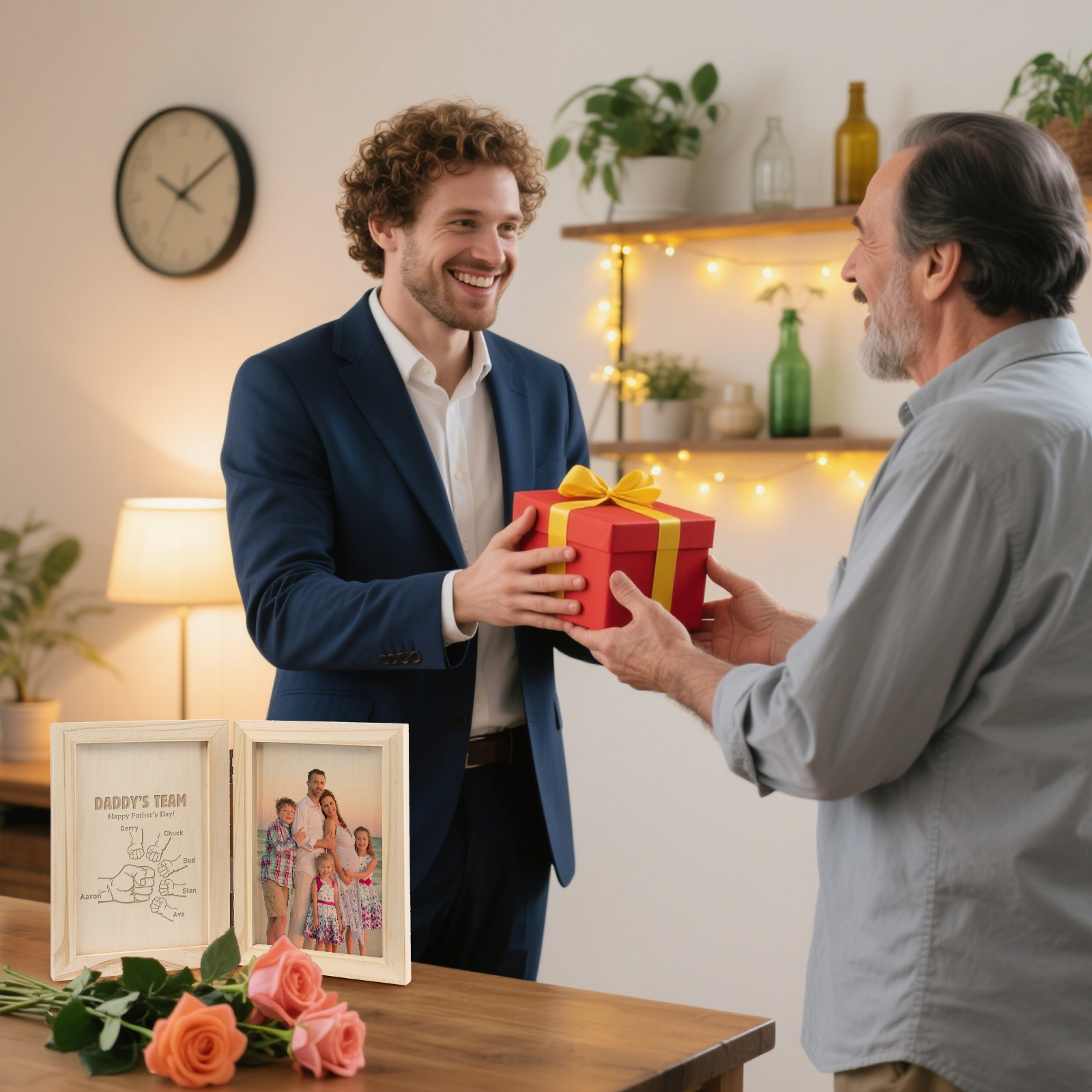 6 Names Personalized Wooden Frame with Photo and Date - Father’s Day Gift | Lorajewel