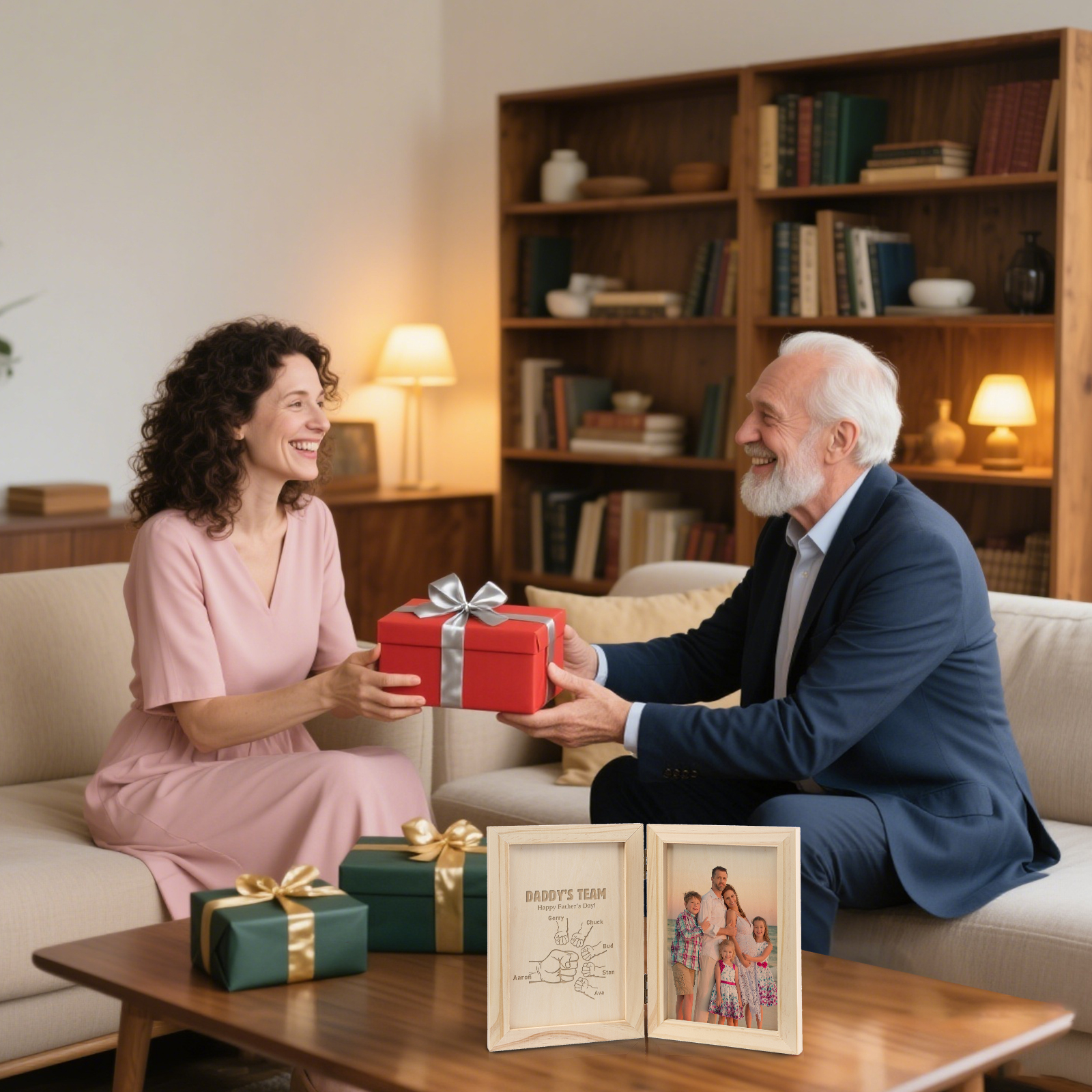 6 Names Personalized Wooden Frame with Photo and Date - Father’s Day Gift | Lorajewel