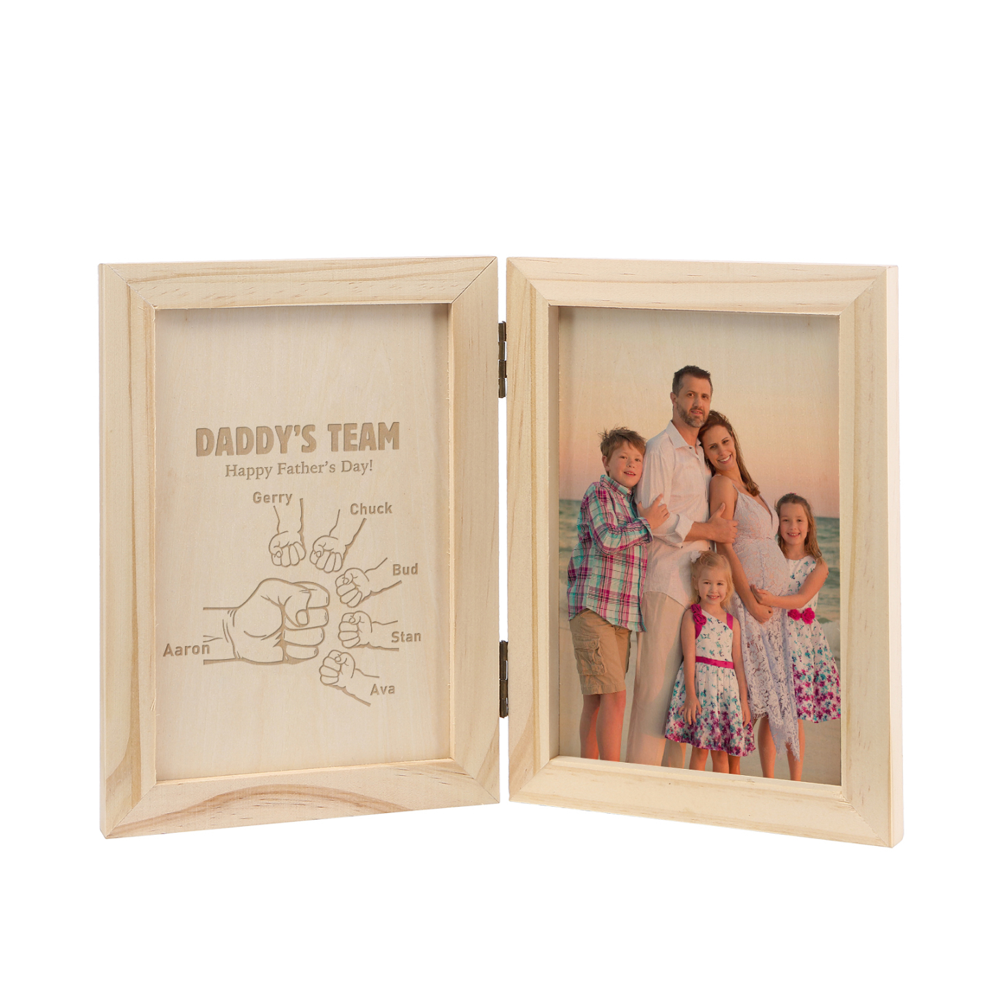 6 Names Personalized Wooden Frame with Photo and Date - Father’s Day Gift | Lorajewel