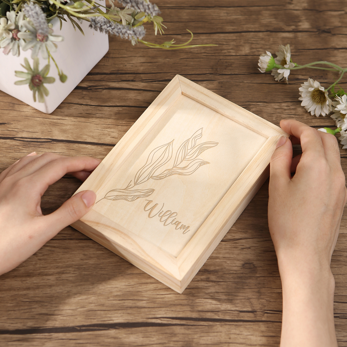 1 Name Personalized Wooden Frame with Photo, Initials & Text - Father’s Day Gift | Lorajewel