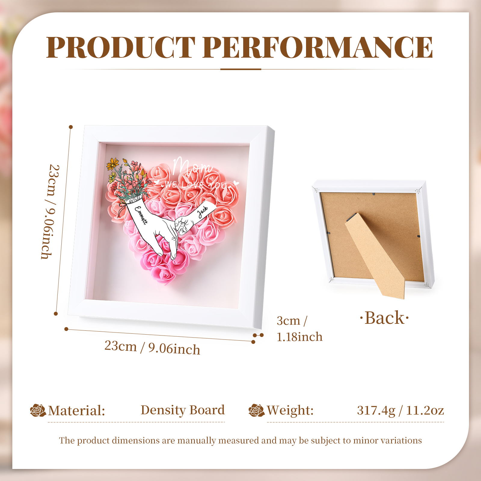 2 Names & 2 Texts Personalised Rose Flower Frame – A Thoughtful Gift for Mom, Wife or Friend