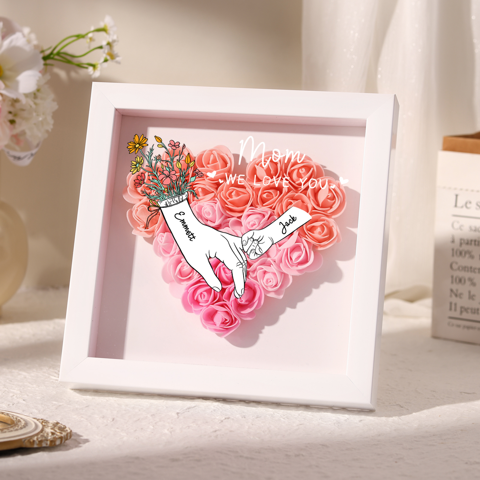 2 Names & 2 Texts Personalised Rose Flower Frame – A Thoughtful Gift for Mom, Wife or Friend