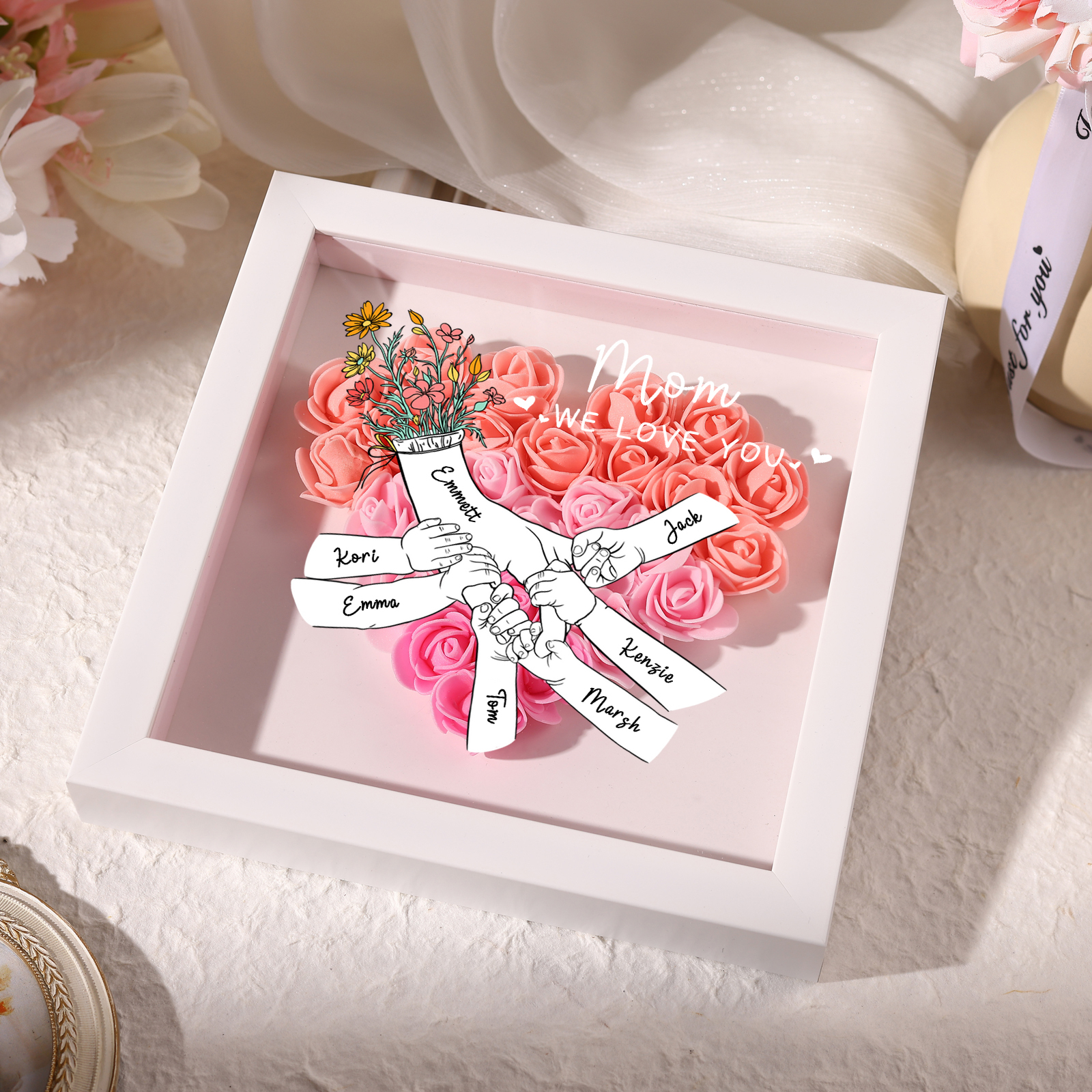 7 Names & 2 Texts Personalised Rose Flower Frame – A Thoughtful Gift for Mom, Wife or Friend | Lorajewel