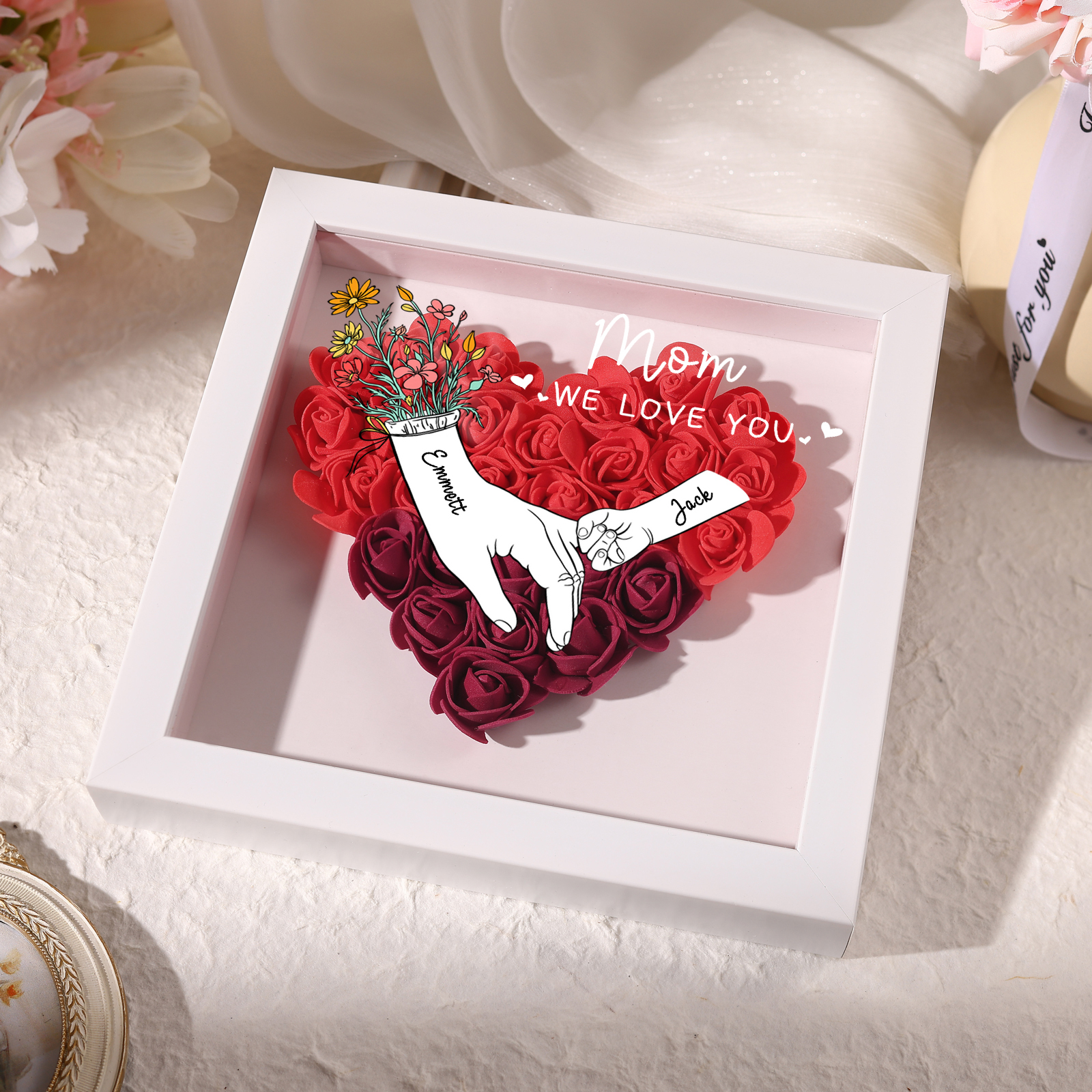 2 Names & 2 Texts Personalised Rose Flower Frame – A Thoughtful Gift for Mom, Wife or Friend