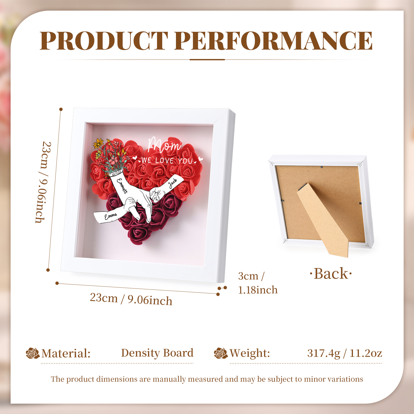 3 Names & 2 Texts Personalised Rose Flower Frame – A Thoughtful Gift for Mom, Wife or Friend | Lorajewel