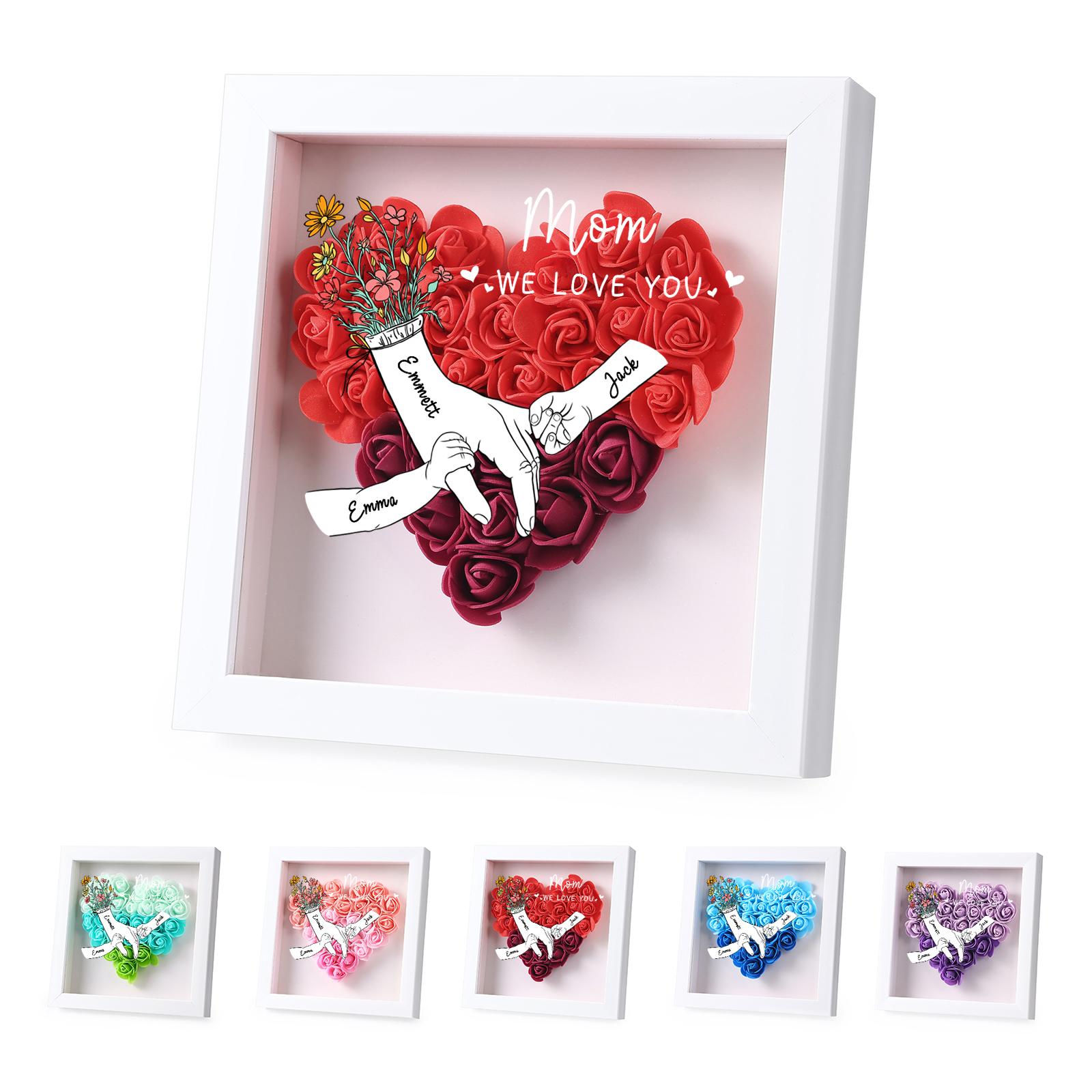 3 Names & 2 Texts Personalised Rose Flower Frame – A Thoughtful Gift for Mom, Wife or Friend | Lorajewel