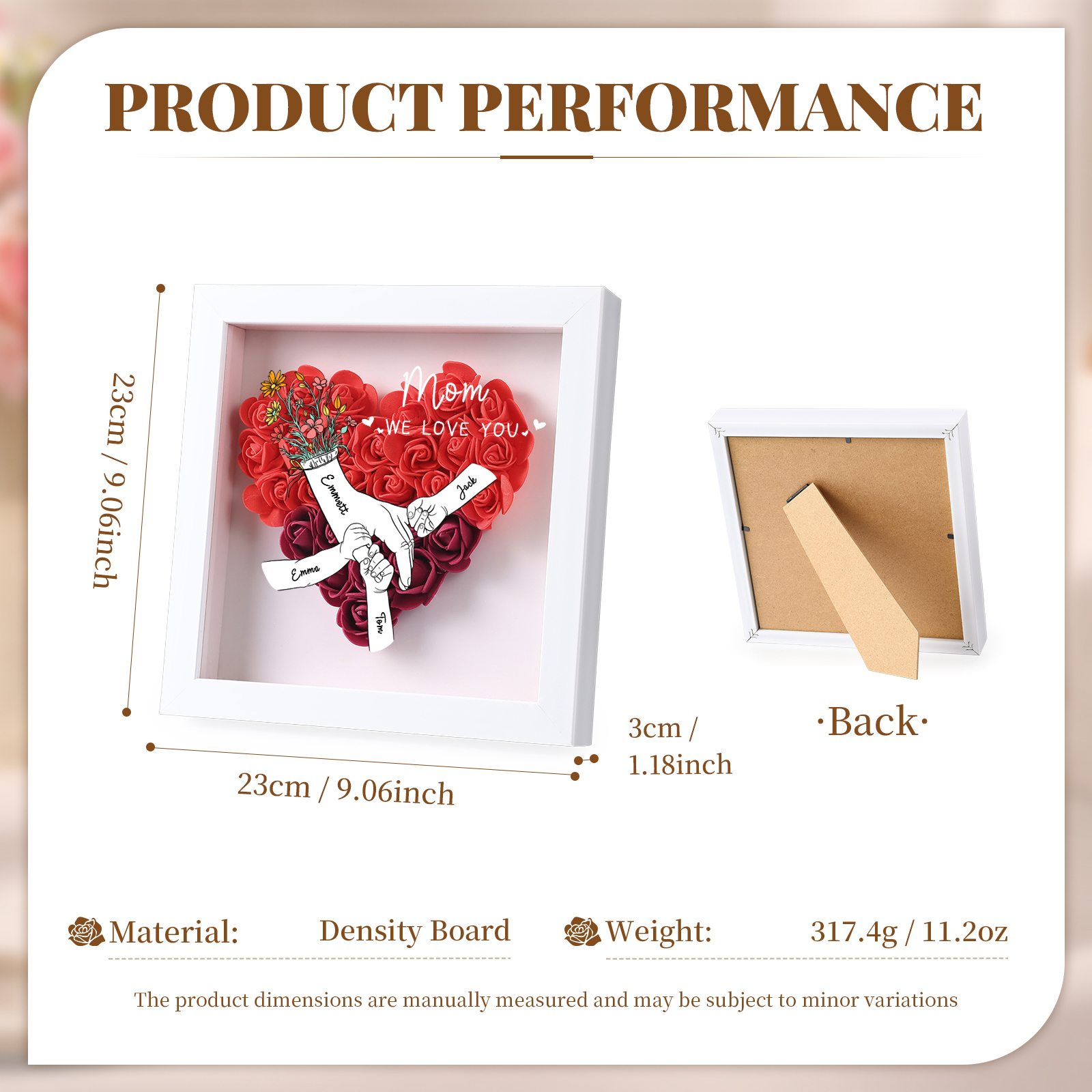 4 Names & 2 Texts Personalised Rose Flower Frame – A Thoughtful Gift for Mom, Wife or Friend | Lorajewel