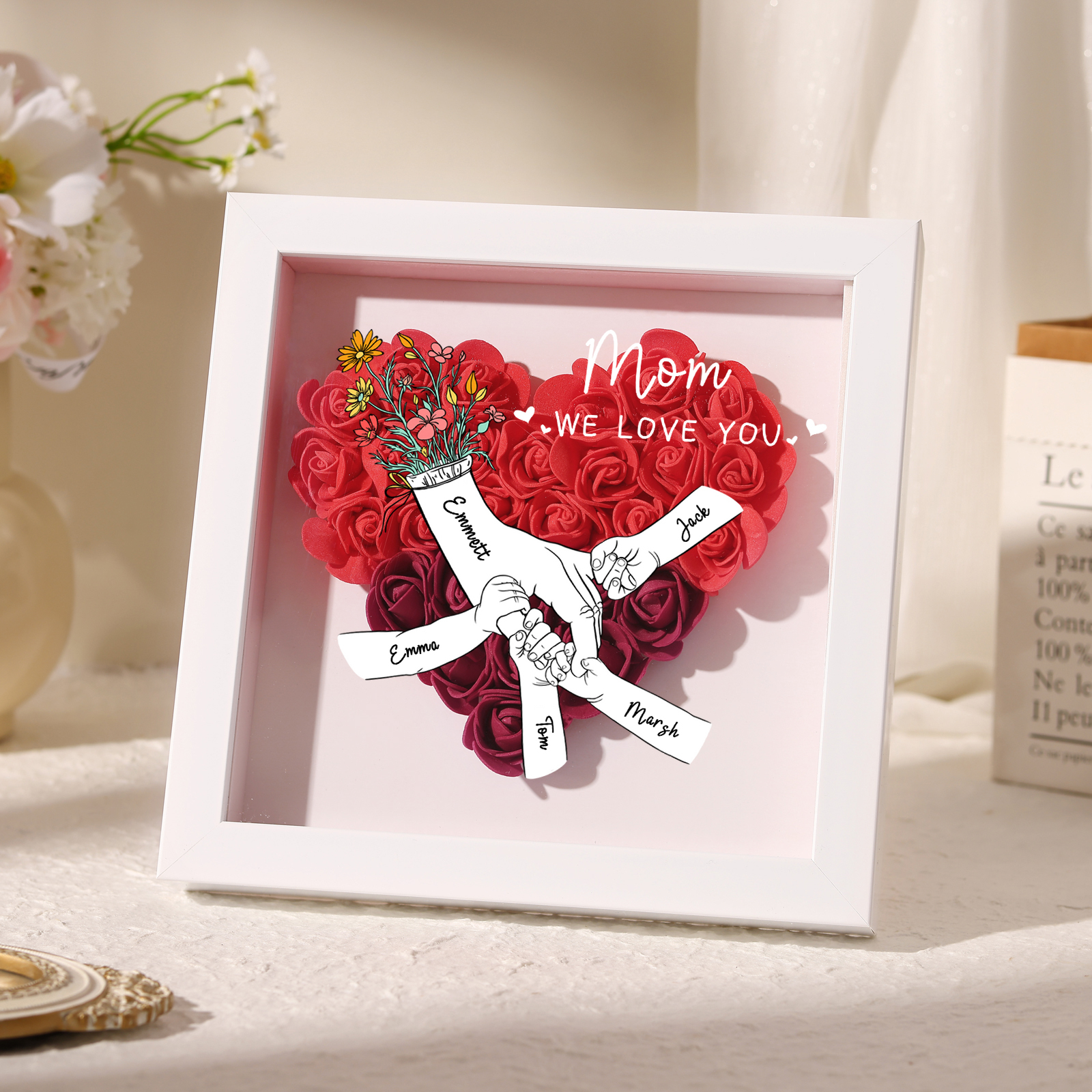 5 Names & 2 Texts Personalised Rose Flower Frame – A Thoughtful Gift for Mom, Wife or Friend | Lorajewel