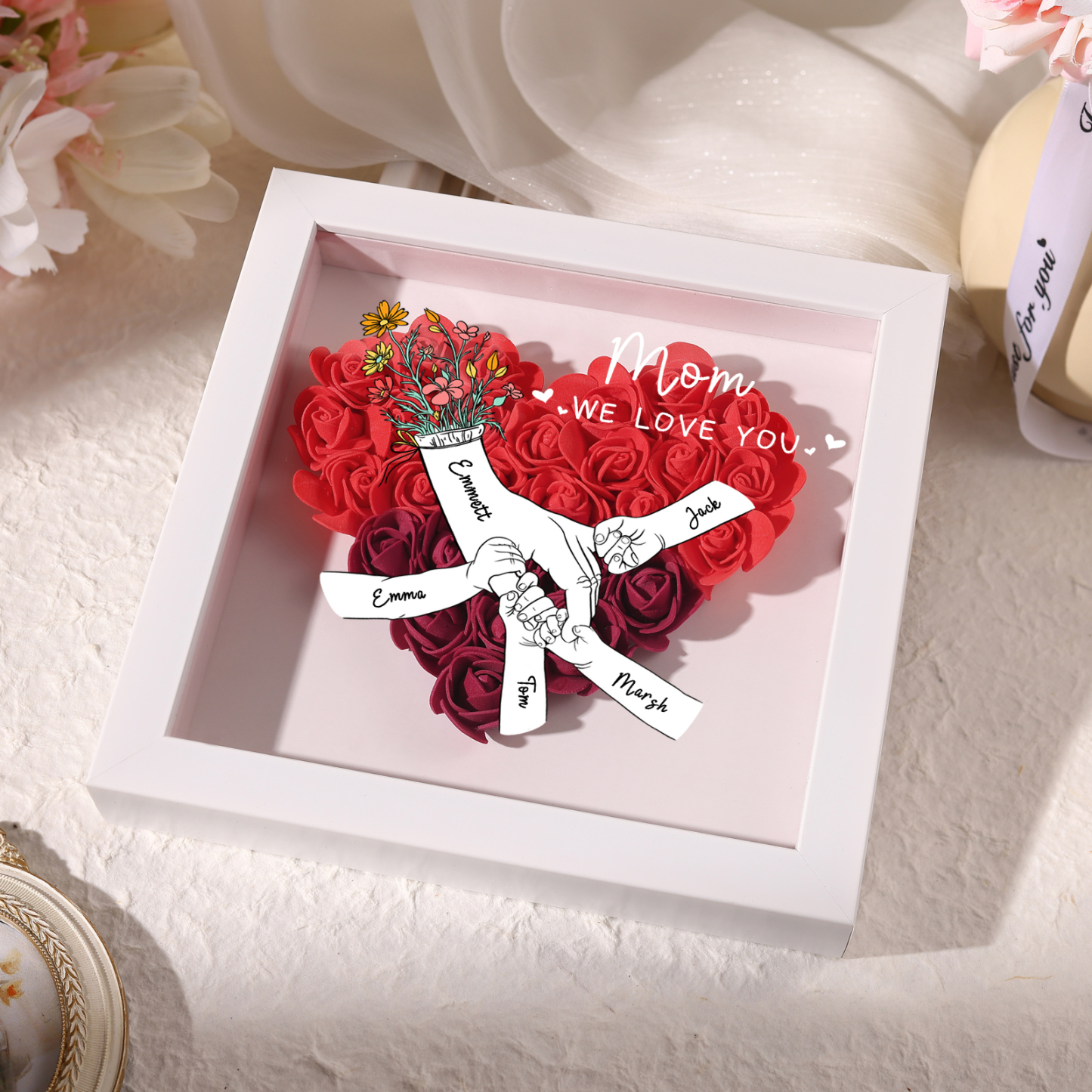 5 Names & 2 Texts Personalised Rose Flower Frame – A Thoughtful Gift for Mom, Wife or Friend | Lorajewel