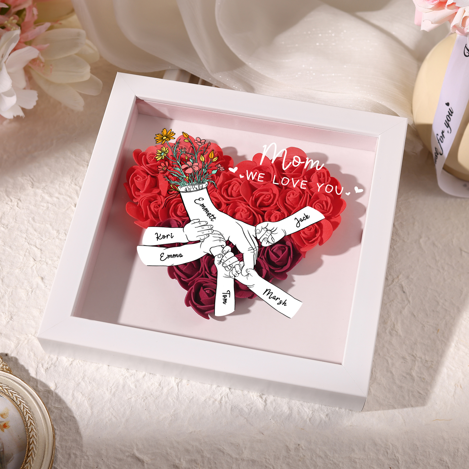 6 Names & 2 Texts Personalised Rose Flower Frame – A Thoughtful Gift for Mom, Wife or Friend | Lorajewel