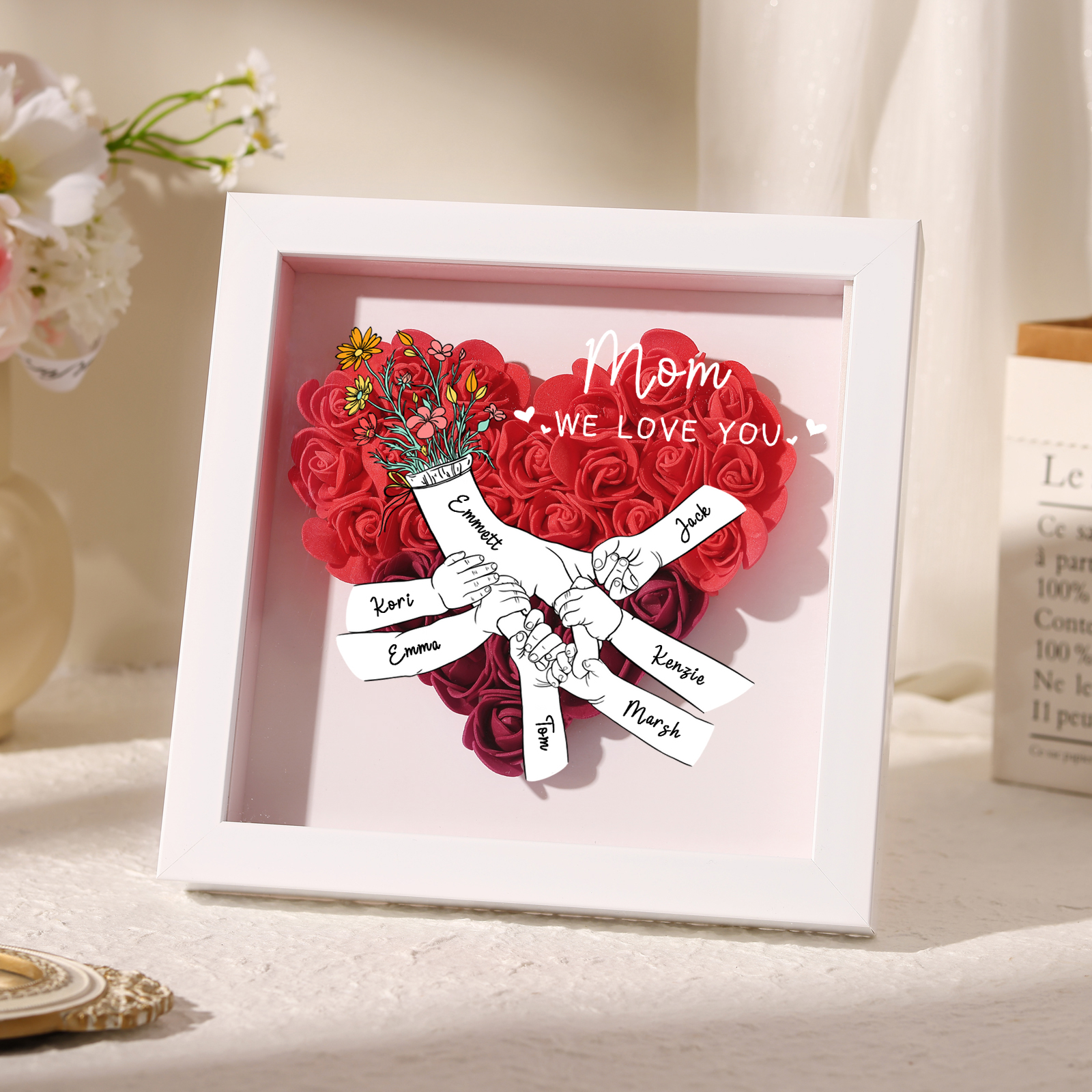 7 Names & 2 Texts Personalised Rose Flower Frame – A Thoughtful Gift for Mom, Wife or Friend | Lorajewel