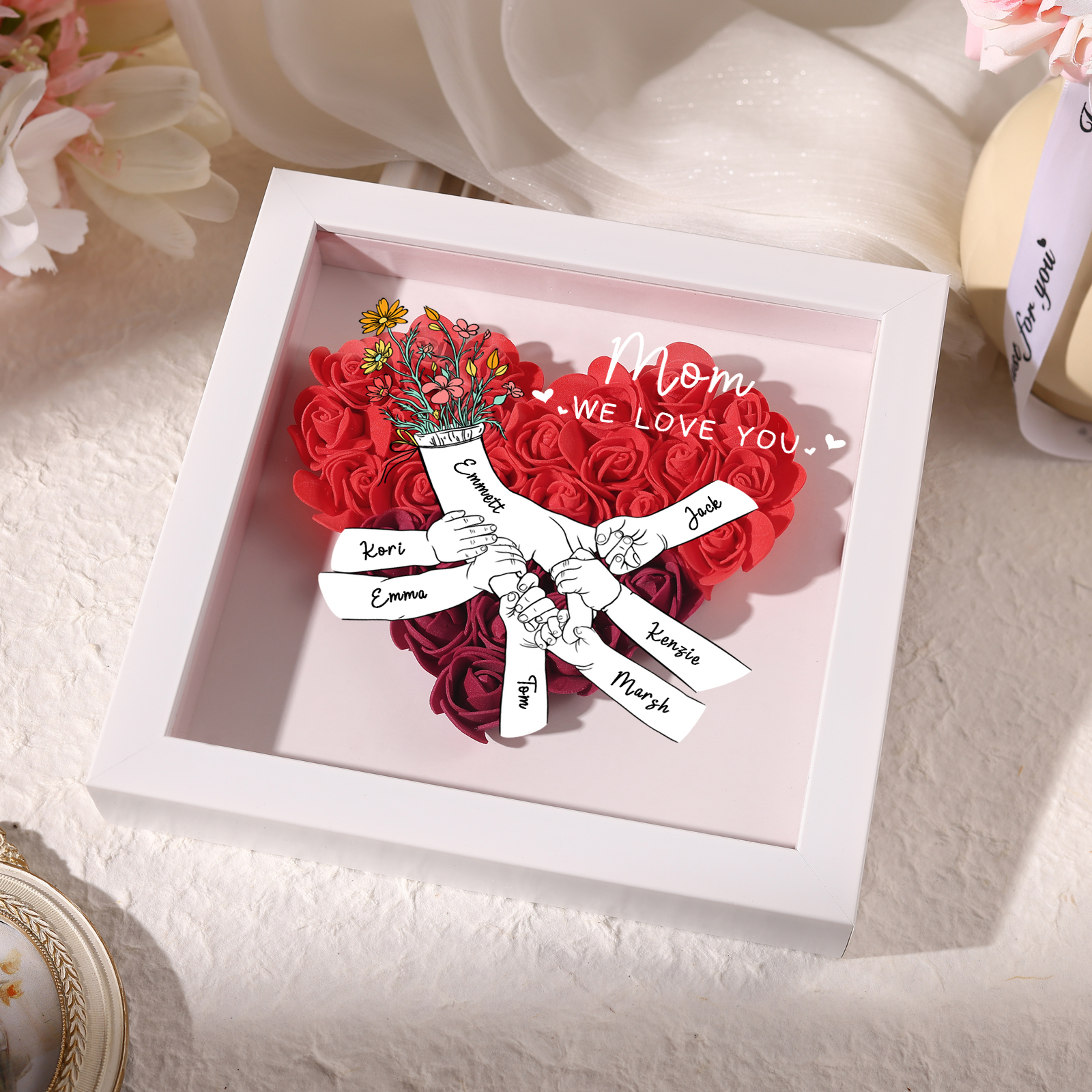 7 Names & 2 Texts Personalised Rose Flower Frame – A Thoughtful Gift for Mom, Wife or Friend | Lorajewel