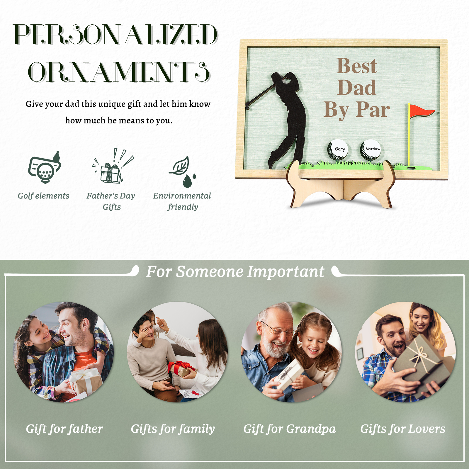 2 Names & 1 Text Personalized Golf Wooden Plaque – Custom Father's Day Gift | Lorajewel