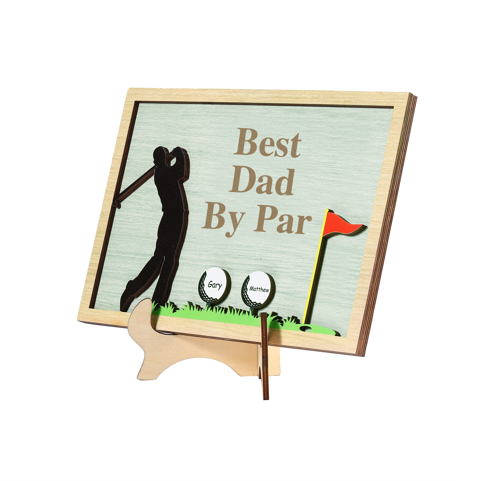 2 Names & 1 Text Personalized Golf Wooden Plaque – Custom Father's Day Gift | Lorajewel
