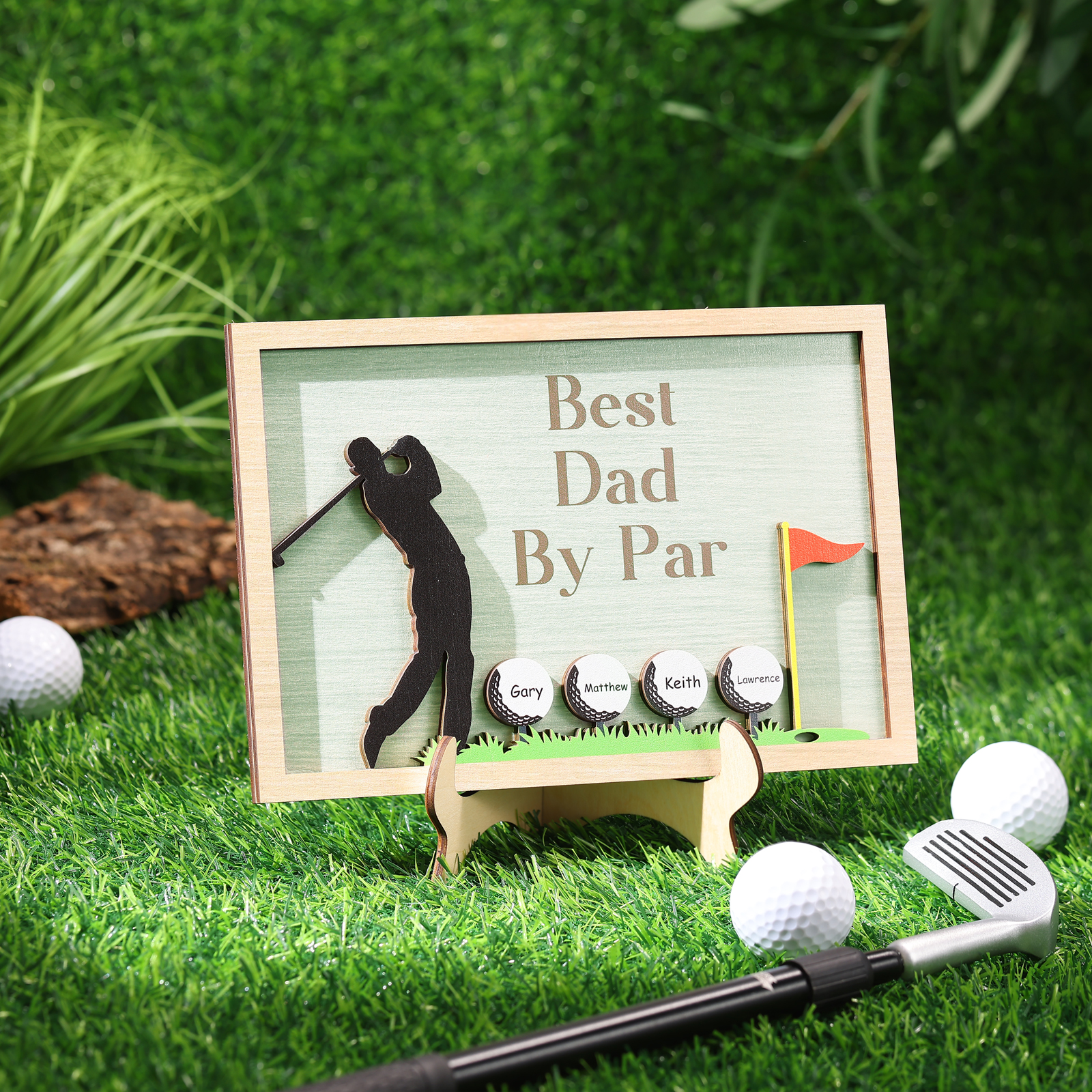 4 Names & 1 Text Personalized Golf Wooden Plaque – Custom Father's Day Gift | Lorajewel