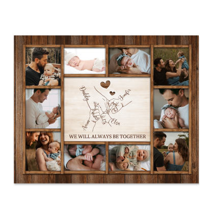 Personalized Wooden Photo Frame – Custom 4 Names, 1 Text & 10 Photo Collage – Gift for Dad, Mom, Grandparents or Family | Lorajewel