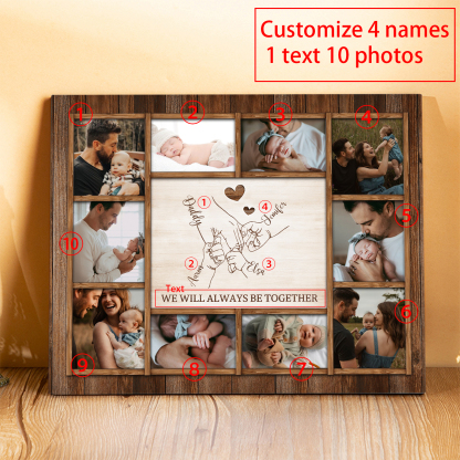 Personalized Wooden Photo Frame – Custom 4 Names, 1 Text & 10 Photo Collage – Gift for Dad, Mom, Grandparents or Family | Lorajewel