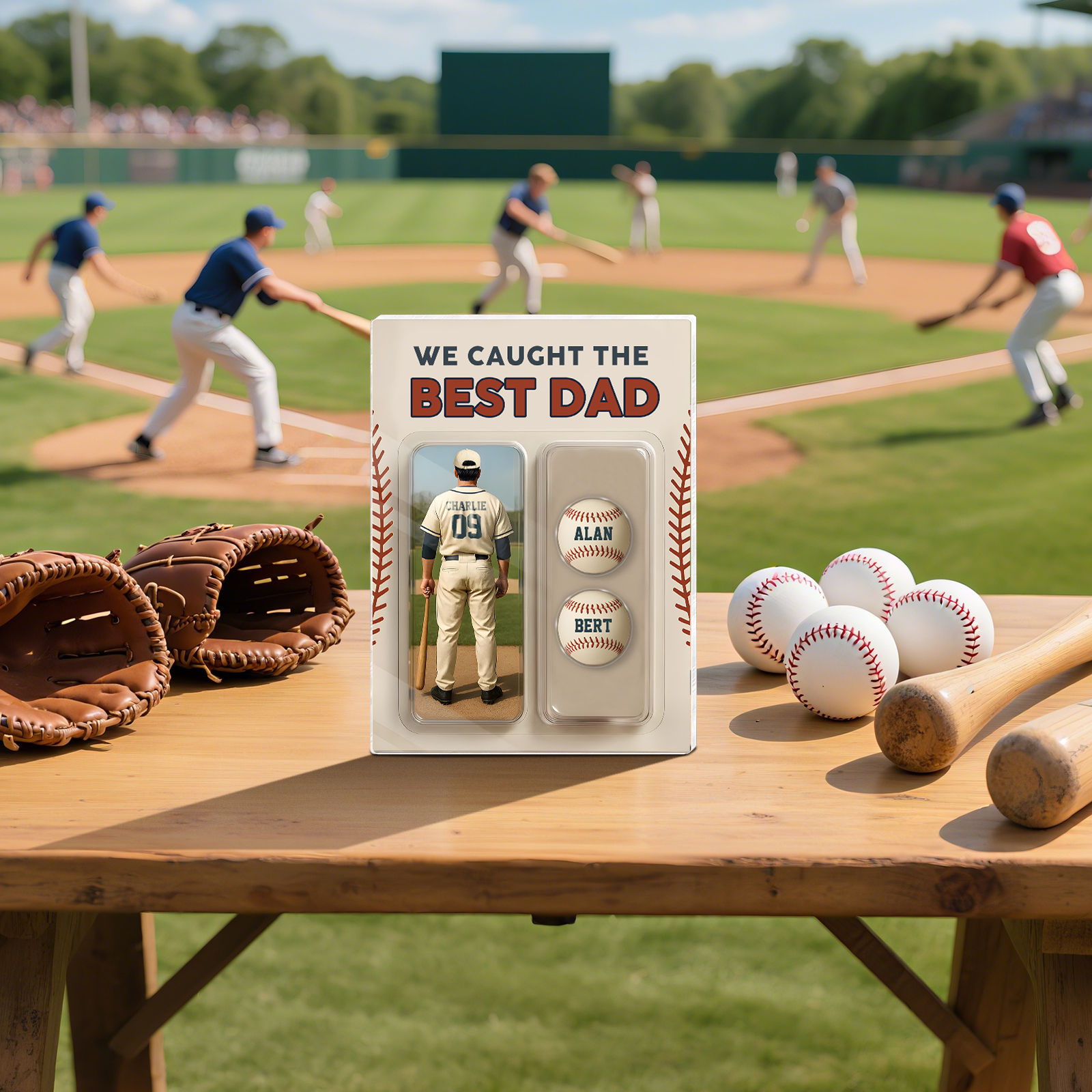 3 Names Personalized Baseball Dad Display Plaque – Custom Father's Day Gift | Lorajewel