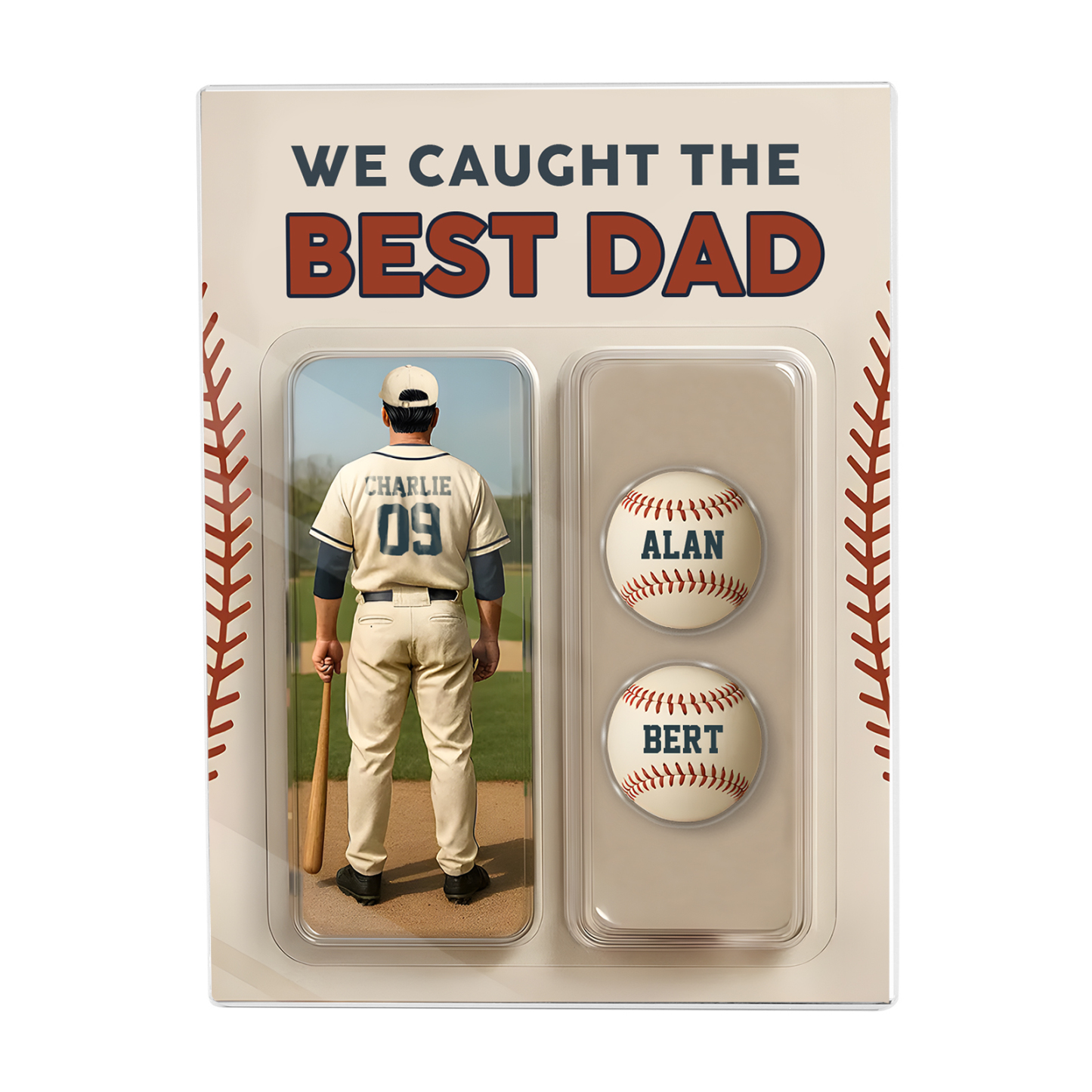 3 Names Personalized Baseball Dad Display Plaque – Custom Father's Day Gift | Lorajewel