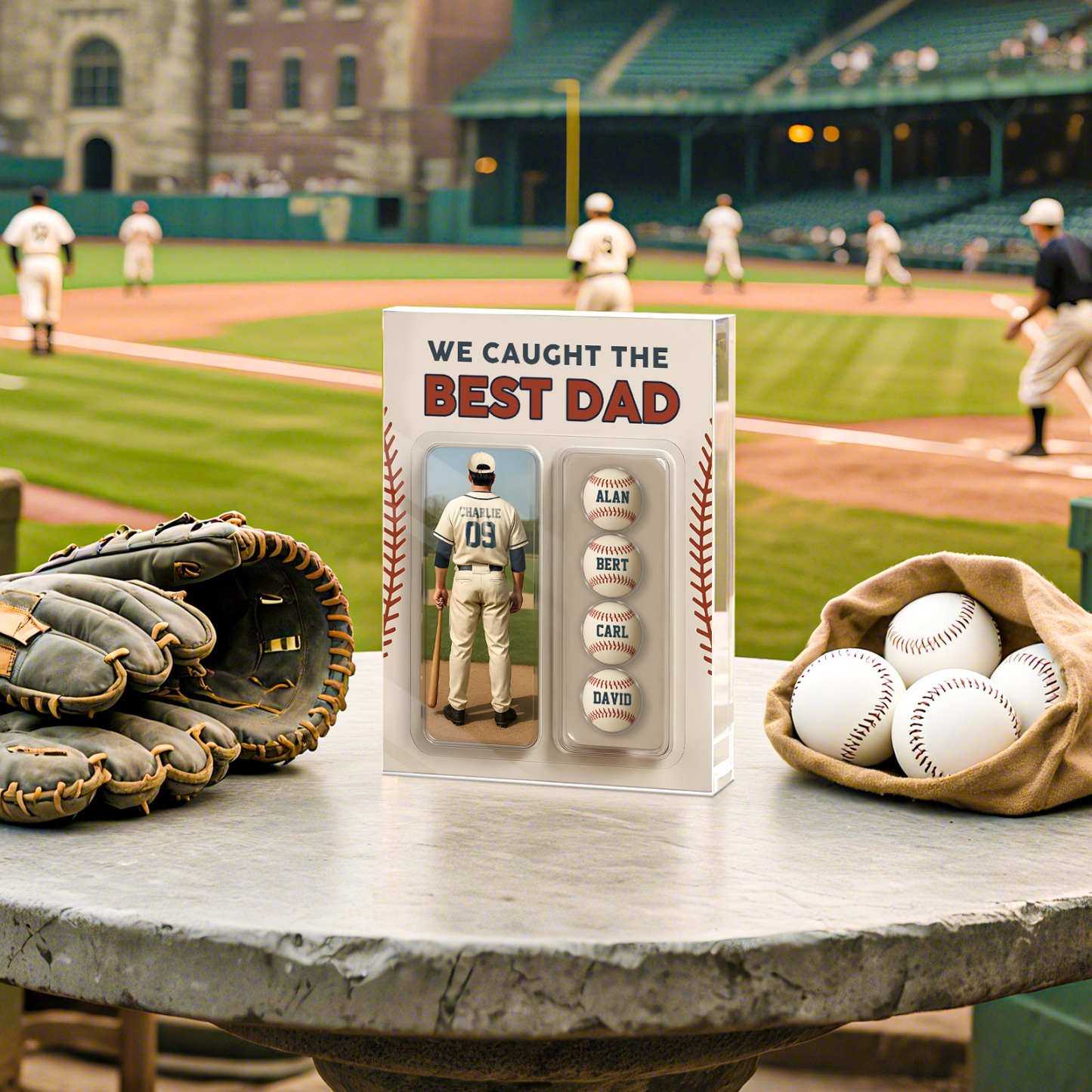 5 Names Personalized Baseball Dad Display Plaque – Custom Father's Day Gift | Lorajewel