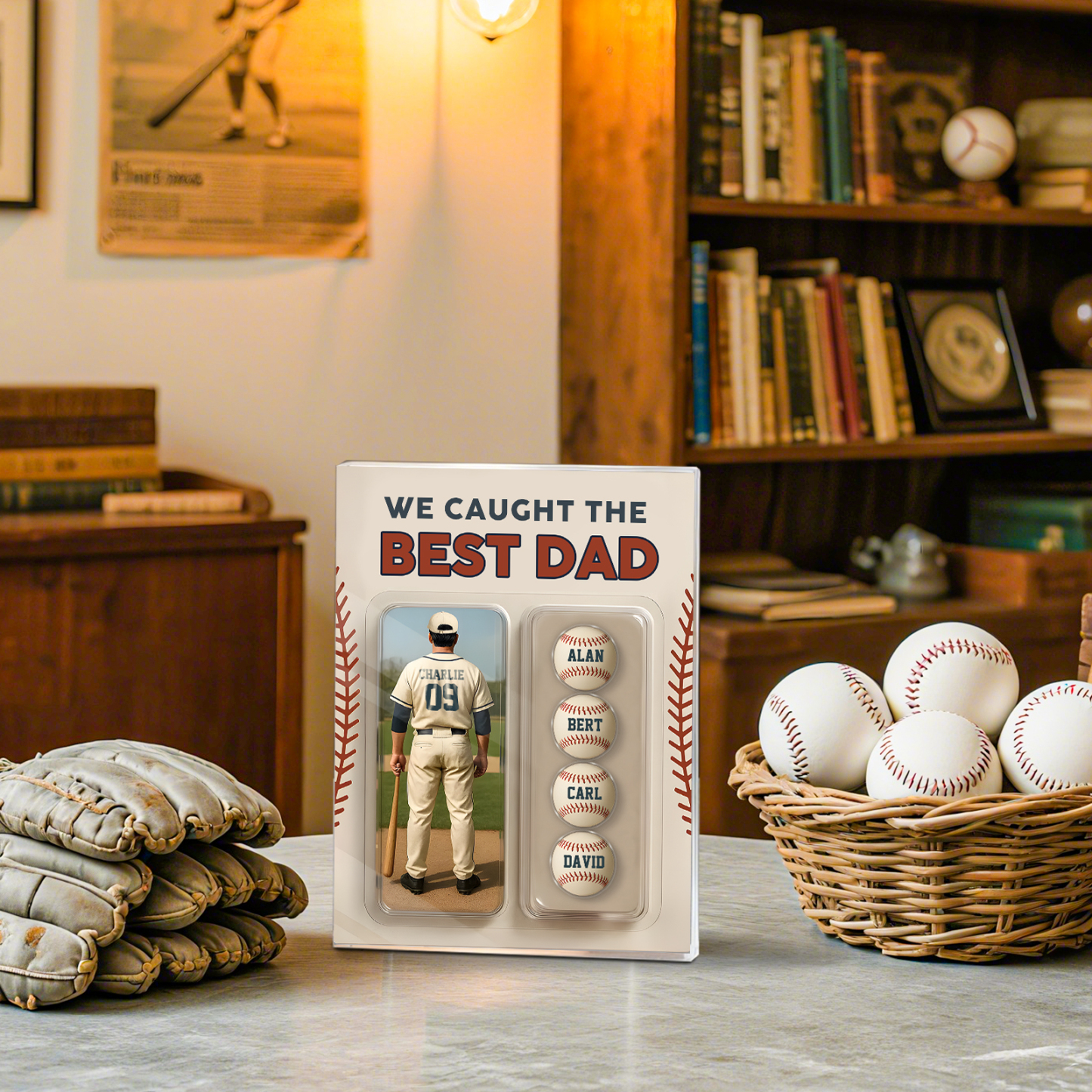 5 Names Personalized Baseball Dad Display Plaque – Custom Father's Day Gift | Lorajewel