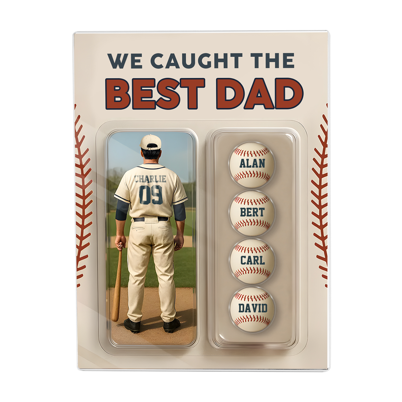 5 Names Personalized Baseball Dad Display Plaque – Custom Father's Day Gift | Lorajewel
