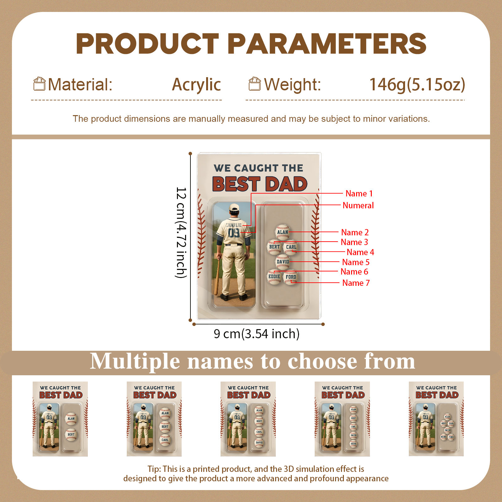 7 Names Personalized Baseball Dad Display Plaque – Custom Father's Day Gift | Lorajewel