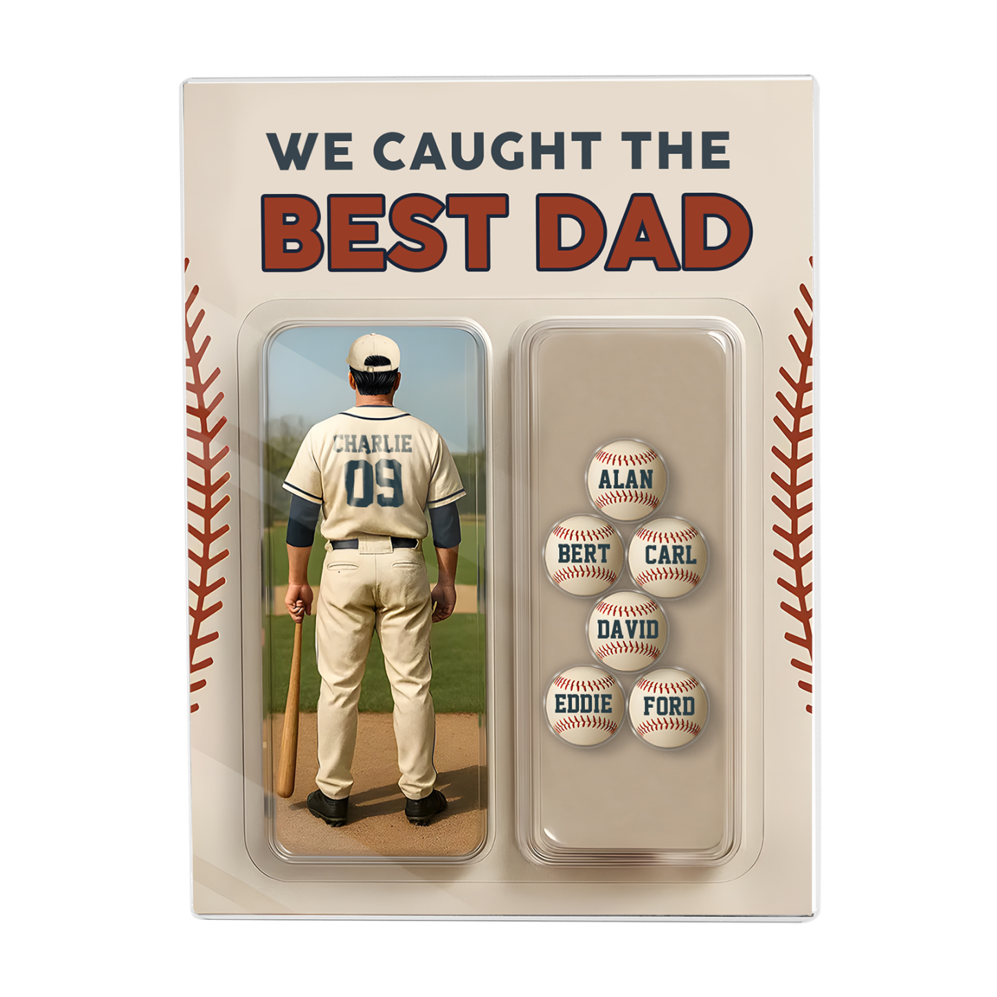 7 Names Personalized Baseball Dad Display Plaque – Custom Father's Day Gift | Lorajewel
