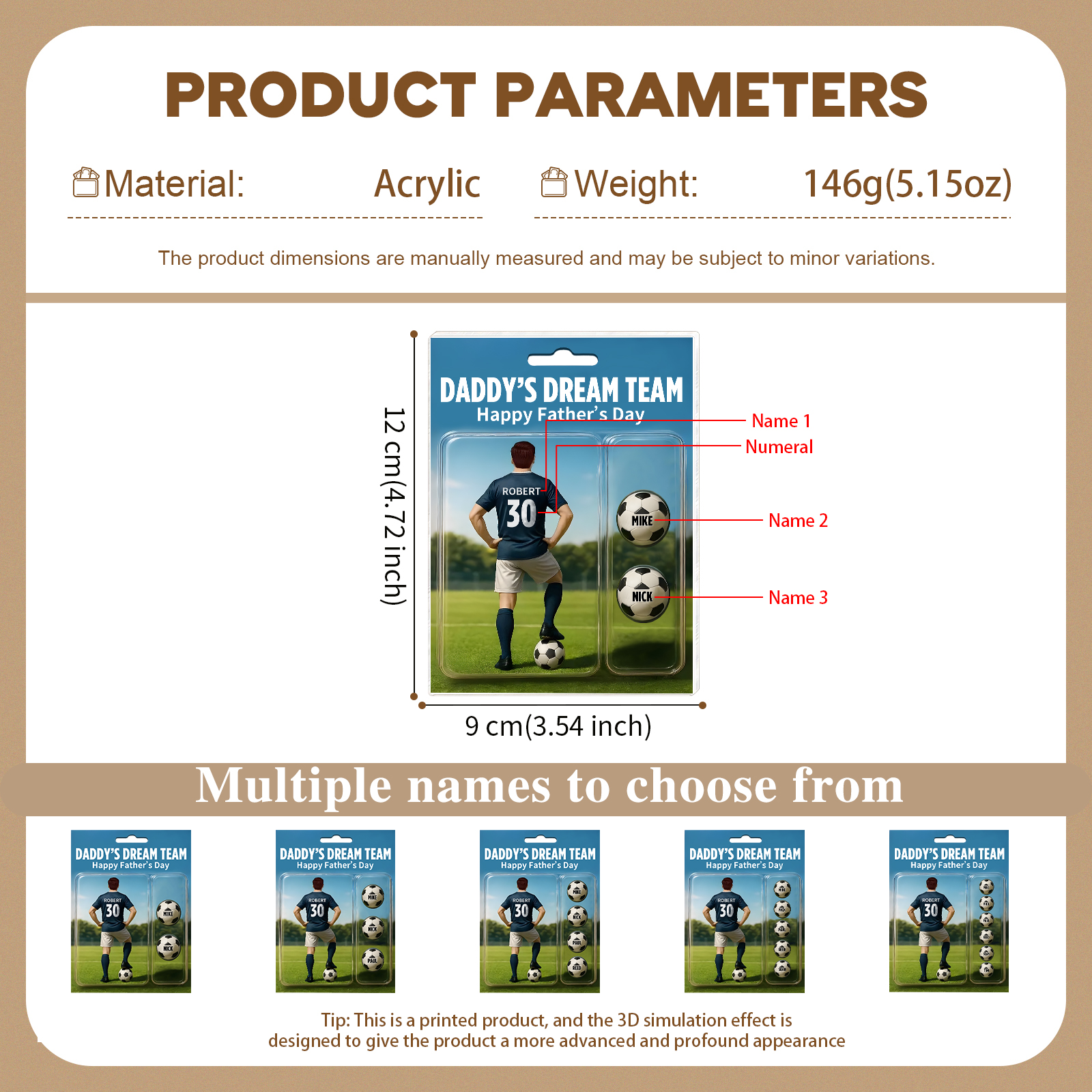 3 Names Personalized Football Dad Display Plaque – Custom Father's Day Gift | Lorajewel