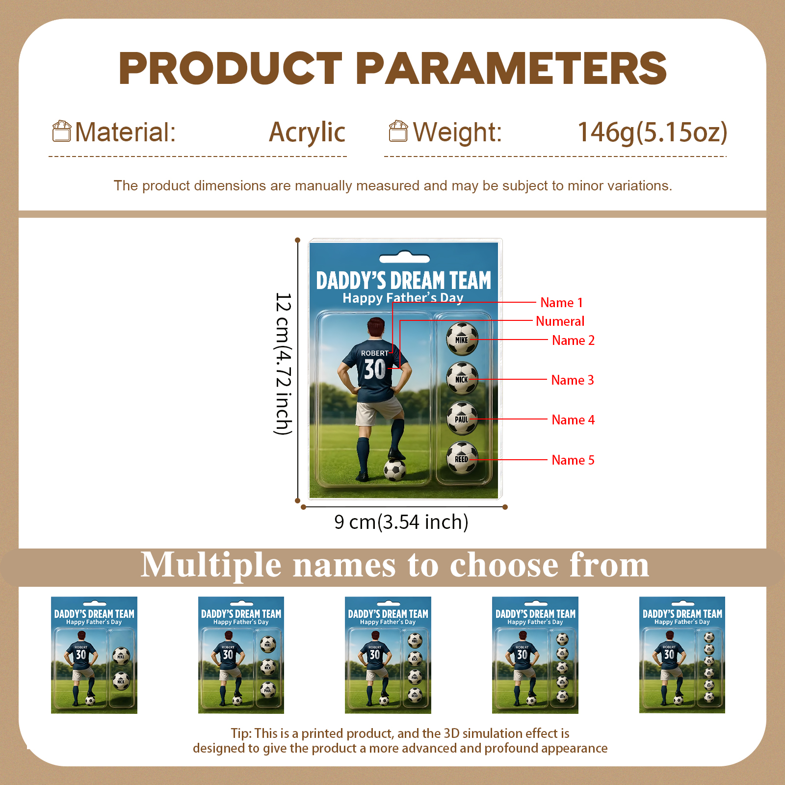 5 Names Personalized Football Dad Display Plaque – Custom Father's Day Gift | Lorajewel