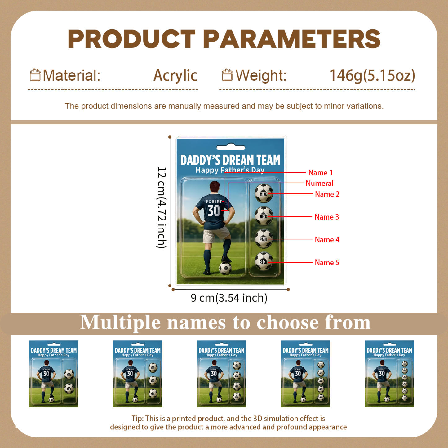 5 Names Personalized Football Dad Display Plaque – Custom Father's Day Gift | Lorajewel