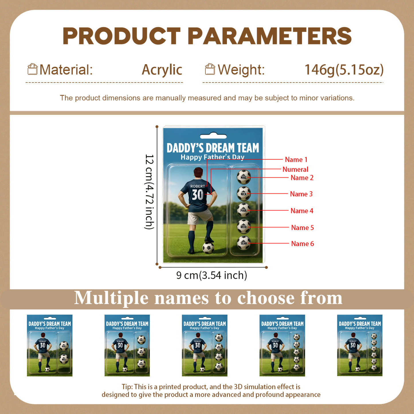 6 Names Personalized Football Dad Display Plaque – Custom Father's Day Gift | Lorajewel